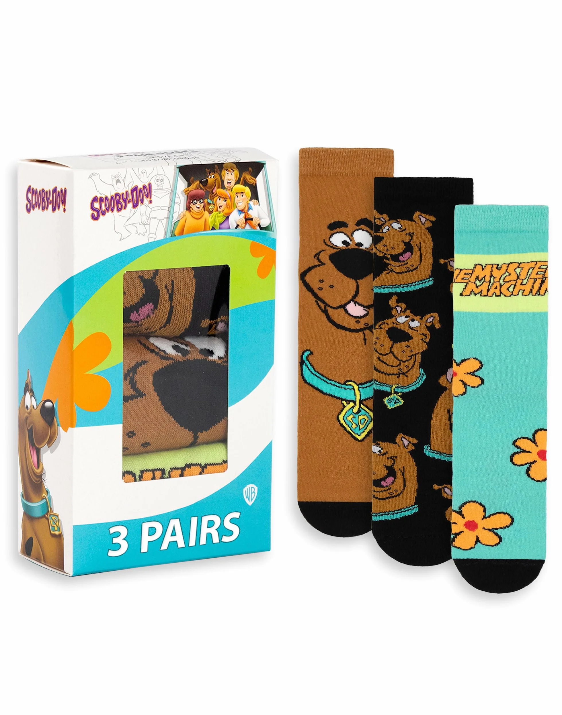 Scooby-Doo! Zestaw 3 skarpetek unisex z motywem Scooby Doo Mystery Machine w wielokolorowe paski