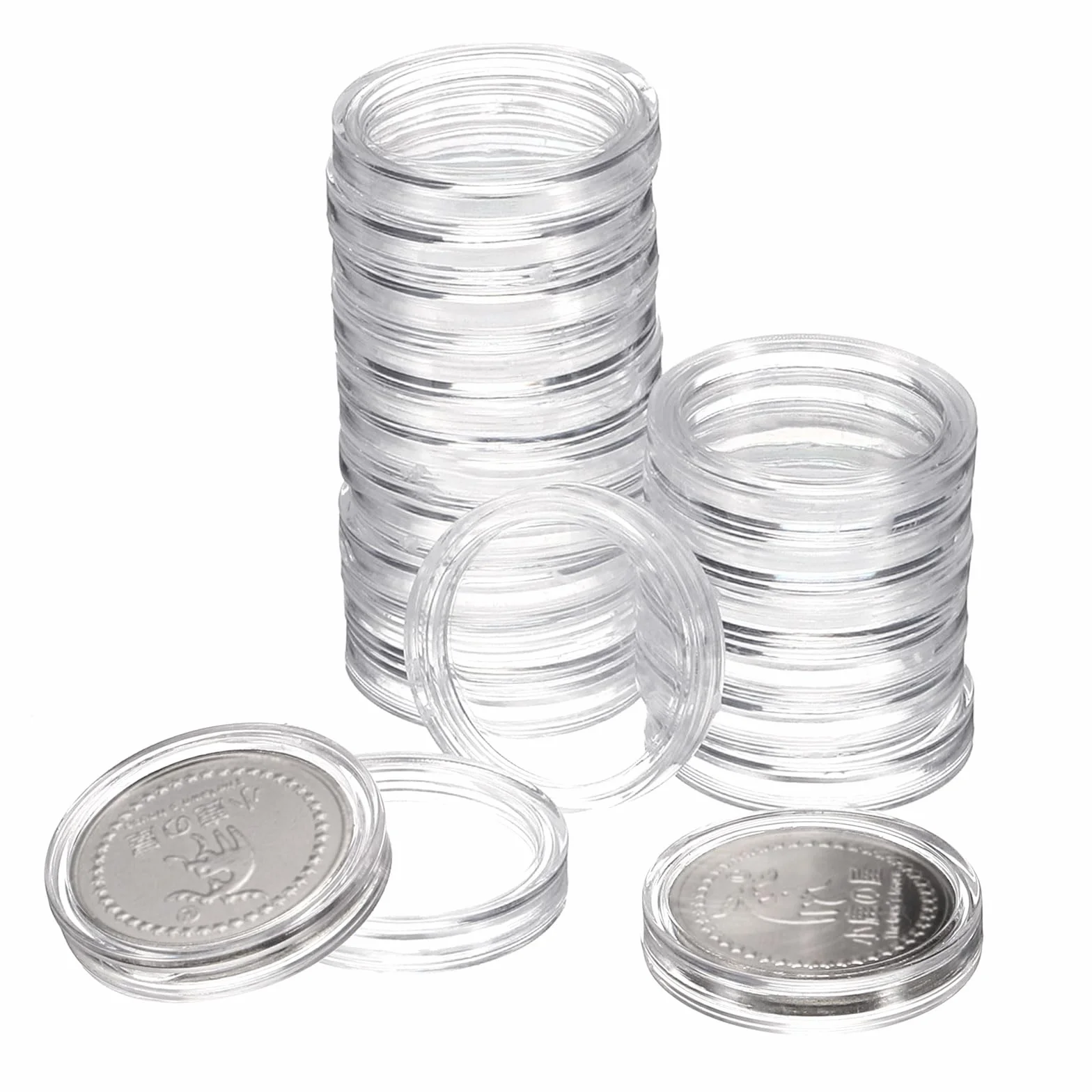 QUARKZMAN 20 sztuk srebrnych uchwytów na monety 20 mm, z tworzywa sztucznego, akrylowe, przezroczyste, okrągłe, do ochraniaczy monet srebrnych lub NFC