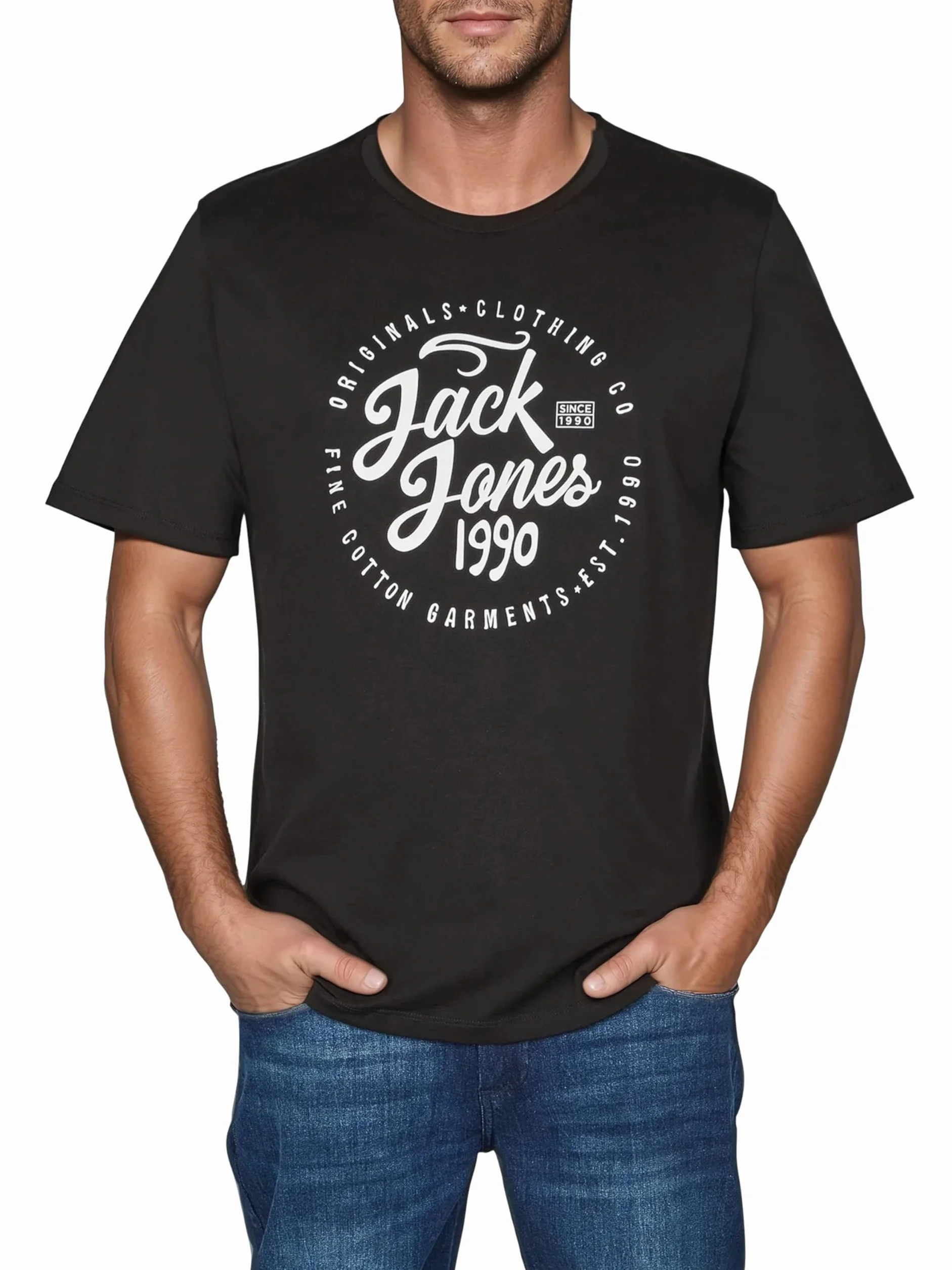JACK & JONES JJLINO T-shirt z okrągłym dekoltem, z krótkim rękawem, krój regularny, na lato, 100% bawełna, czarny, biały, zielony, czerwony, niebieski, szary, S, M, L, XL, XXL, 3XL