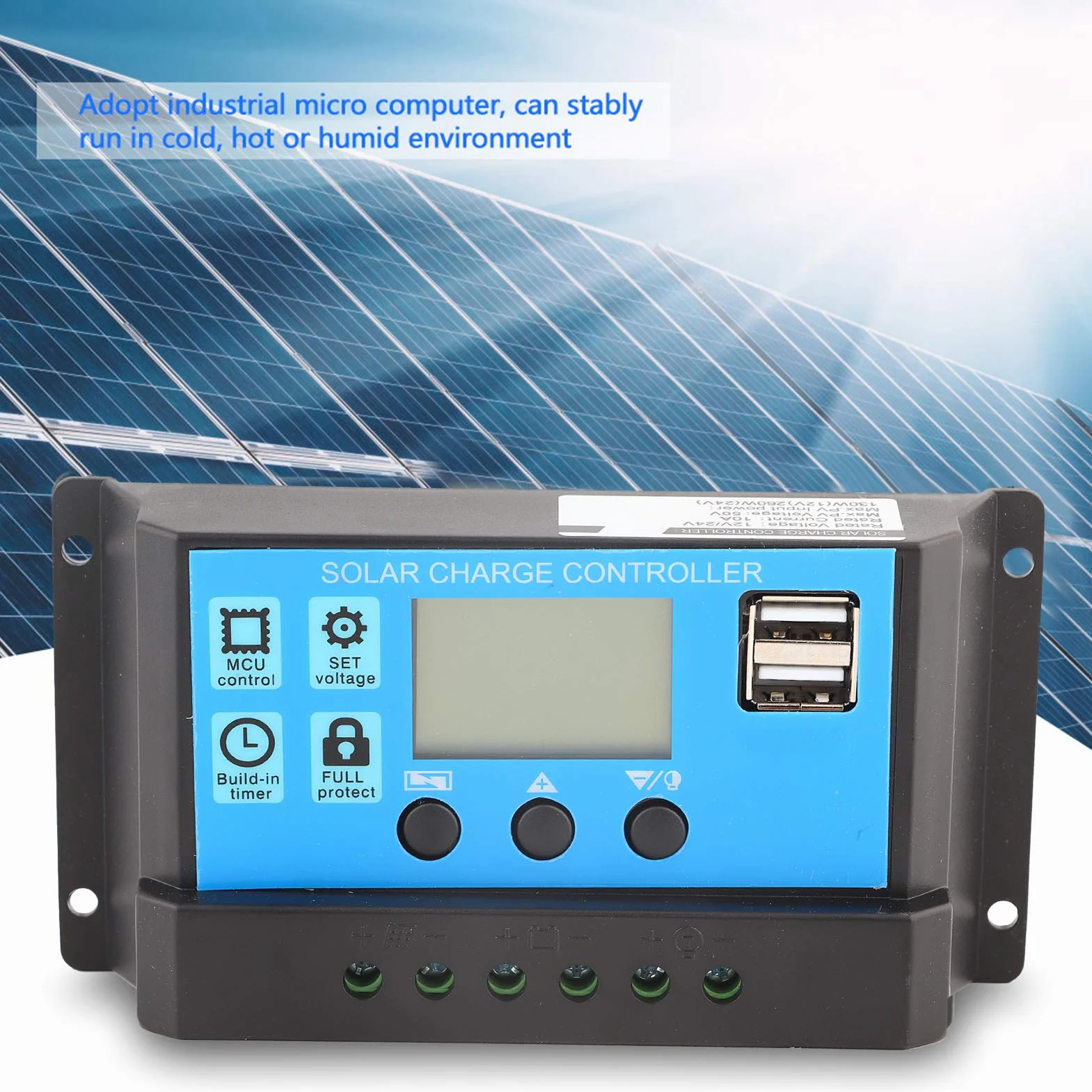 Kontroler ładowania solarnego, PWM 12 V 24 V podwójny USB kontroler ładowania panelu słonecznego inteligentny regulowany regulator wyświetlacz LCD 10/20/30 A (YJSS-20A)