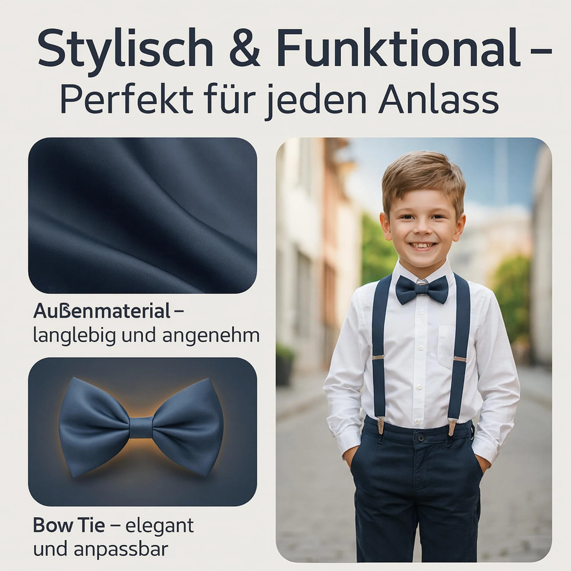 Szelki unisex z muszką dla dzieci: stylowe i praktyczne, z trzema klipsami