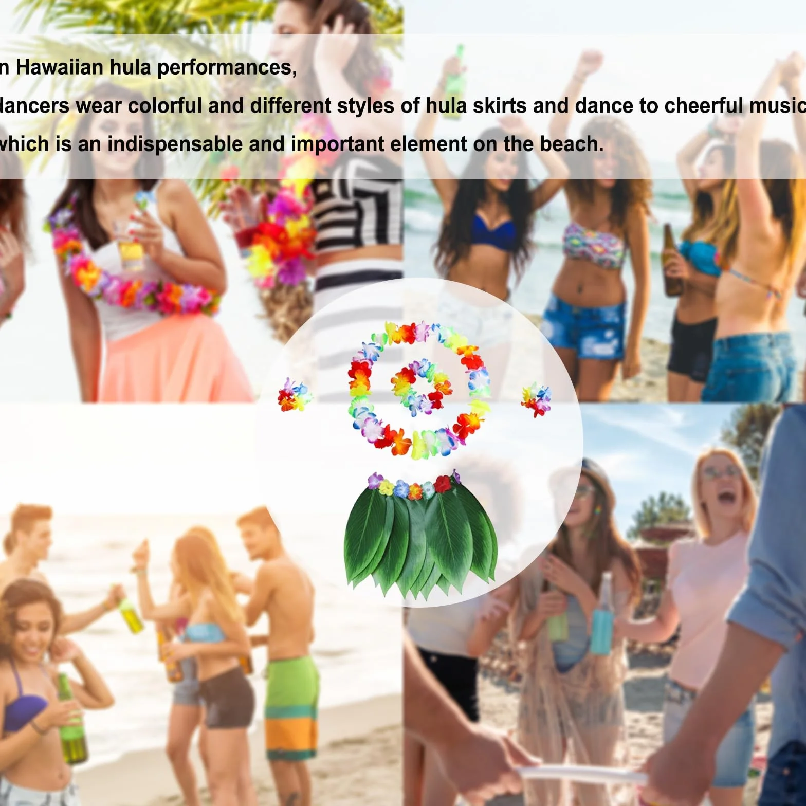 Hawajska spódnica Hula z zielonymi liśćmi, kostium dla dziewcząt, zestaw 5 sztuk