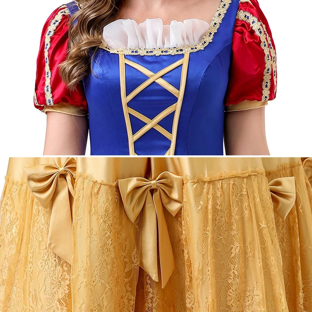 Kostium Królewny Śnieżki dla dorosłych kobiet strój księżniczki z bajki idealny na cosplay karnawał i Halloween