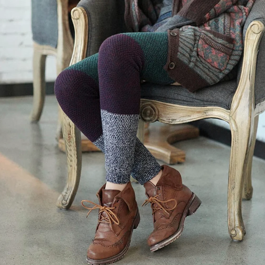 Over Knee Women Leg Warmers Girl Trójkolorowe przeszycia Dzianinowa osłona stóp Jesienno-zimowa ocieplacz na nogi Skarpety kupy (kolor: A, rozmiar: 58-62 cm) (C 7 1/8)