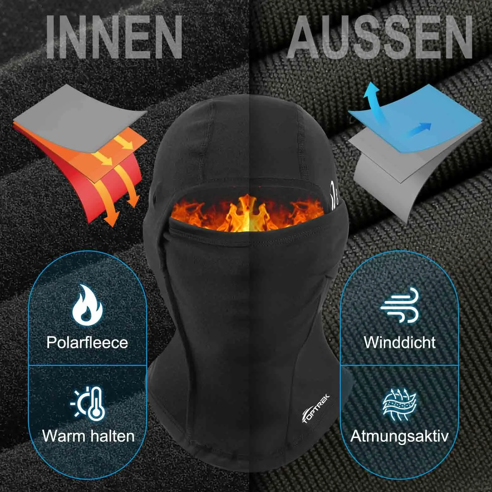Toptrek Balaclava zimowa, zimna i wiatroszczelna maska na twarz, narciarska, na rower, snowboard, motocykl, oddychająca maska na twarz dla mężczyzn i kobiet, czarny, 55-60