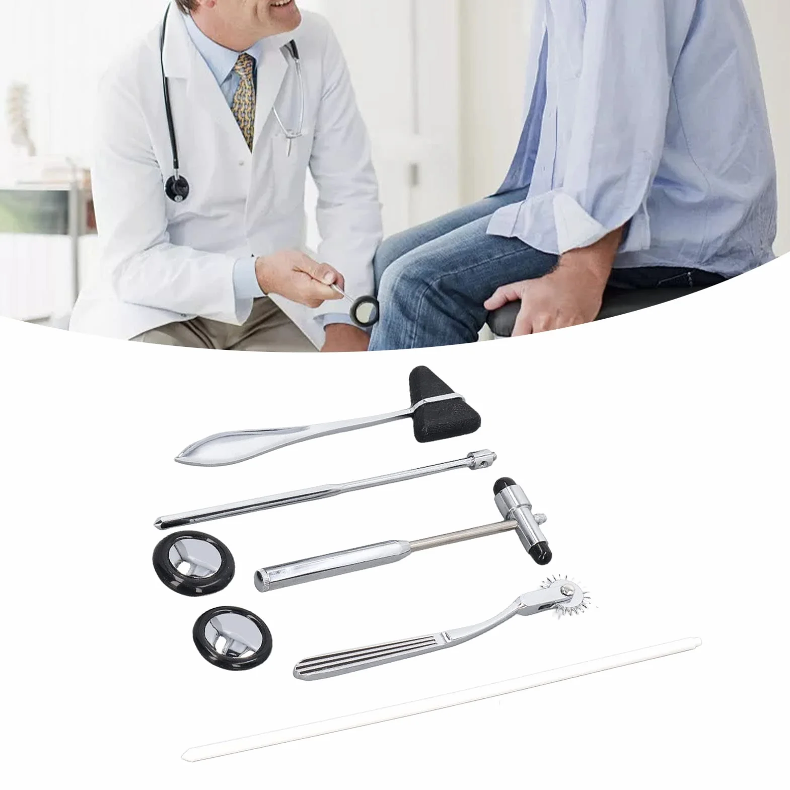 Ejoyous Zestaw Neurologicznych Perkusji, 5PCS ze Stali Nierdzewnej Wielofunkcyjne Przenośne Medyczne Młot Neurologiczny do Badania Układu Nerwowego dla Pielęgniarek Studentów Medycyny