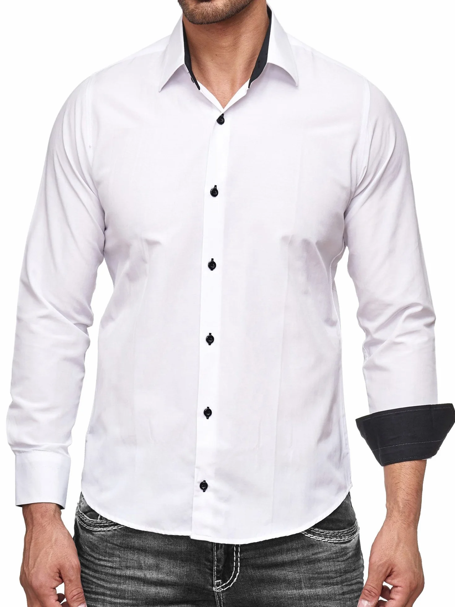 Baxboy Koszula męska, slim fit, łatwa do prasowania, do garnituru, biznesu, na wesele, do noszenia w czasie wolnym, koszula z długim rękawem dla mężczyzn z długim rękawem R-44