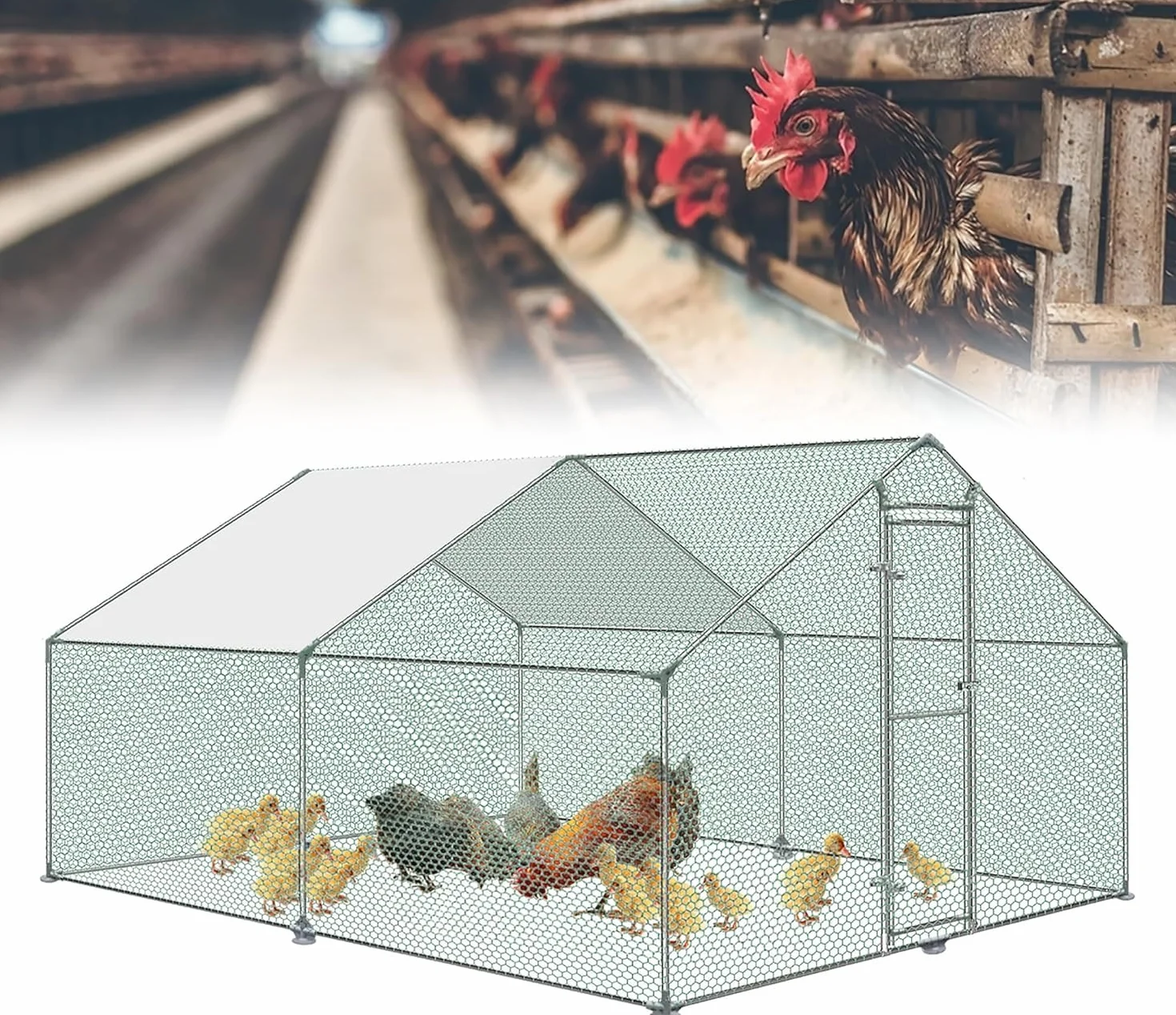 ACXIN Kurnik 3 x 4 x 2 m, wybieg dla kurników, drzwi z zamkiem, ocynkowana, stalowa rama, powlekany PE daszek do klatki dla kur, dla drobiu, małych zwierząt