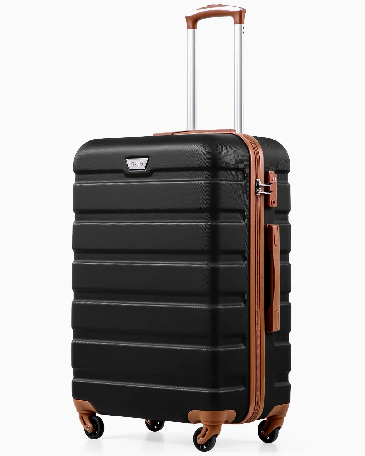COOLIFE Walizka ultralekka i pojemna twarda walizka, zamek szyfrowy z TSA, 4 kółka ułatwiające transport, ciemnobrązowy, 67cm, nowoczesny
