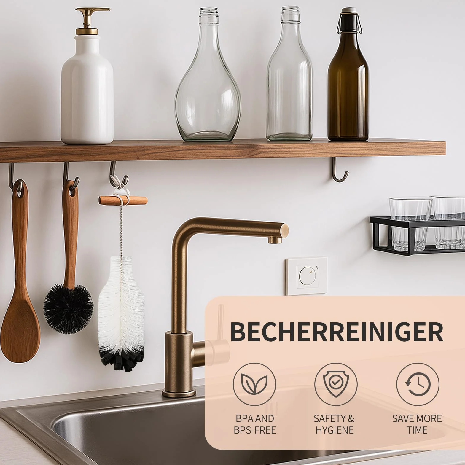 Szczotka do Butelek SodaStream 32 cm – Zestaw 2 (Gąbka + Nylonowe Włosie), Usuwa Osad I Tłuszcz, do Butelek Gazowanych