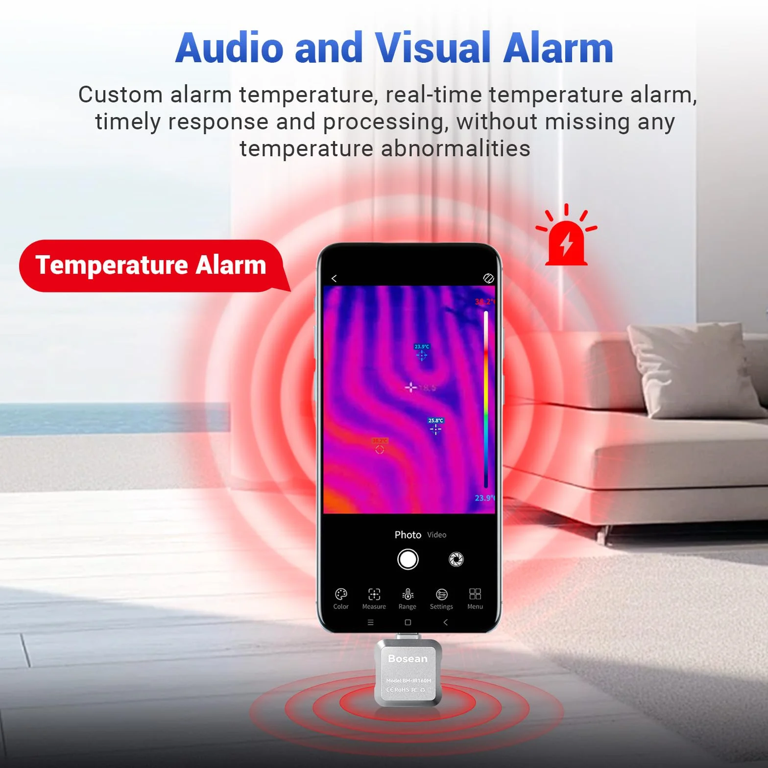 BOSEAN BH-IR256M urządzenie termowizyjne do smartfonów z systemem Android, rozdzielczość 256 x 192 na podczerwień, kamera termowizyjna o częstotliwości odświeżania 25 Hz, <40 mK, zakres temperatur -4°