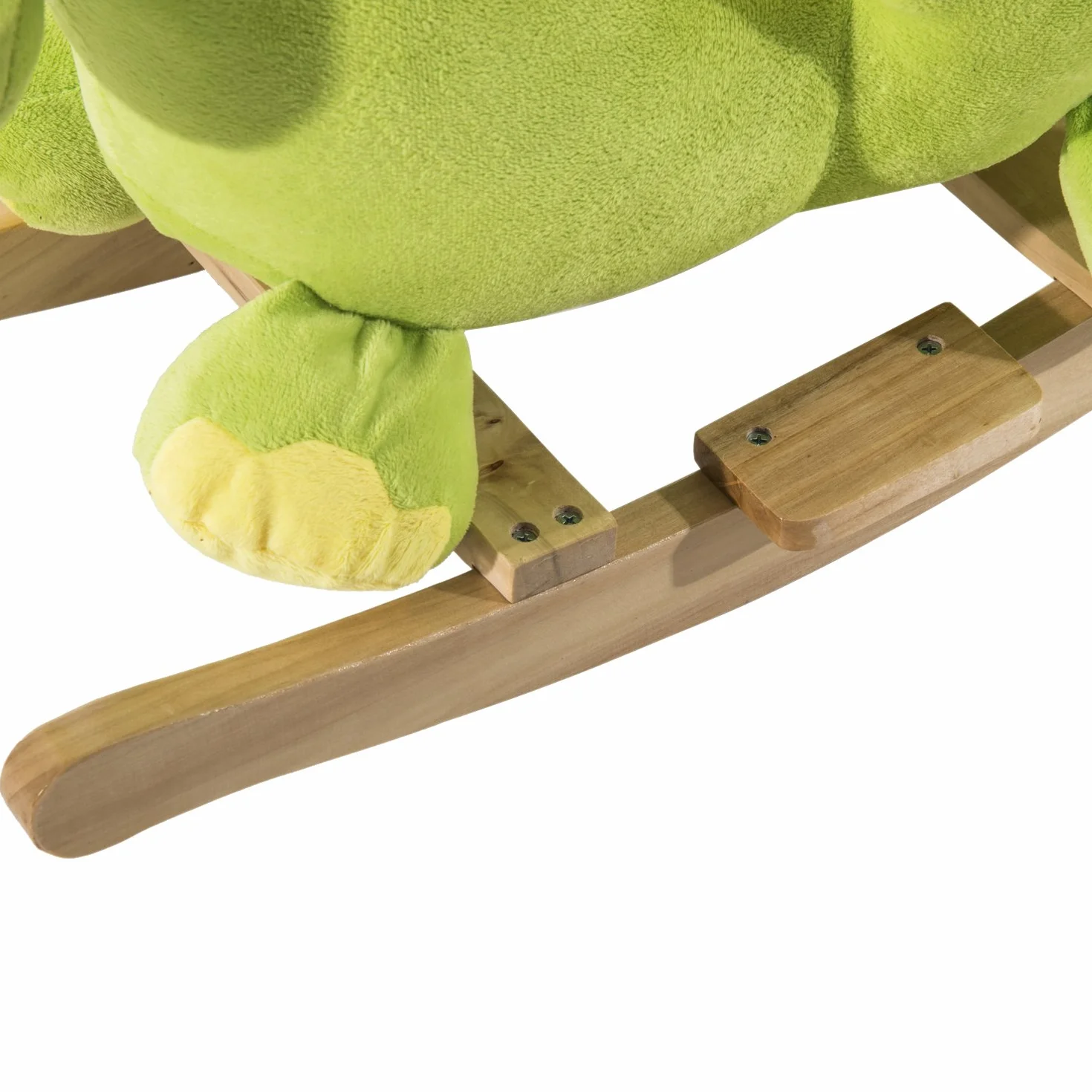 HOMCOM Zabawka bujana dinozaur pas bezpieczeństwa efekt dźwiękowy 32 piosenki Wood Plush Green