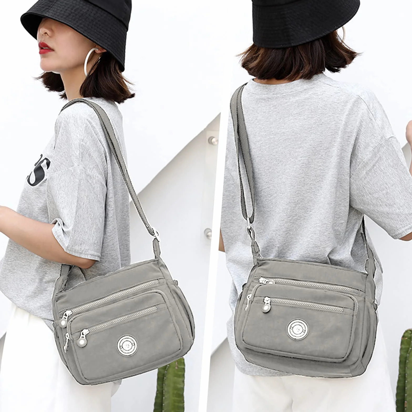 Damskie torebki wielokieszeniowe na co dzień torebki crossbody wodoodporne torby na ramię sakiewka panieńskie torebki crossbody boczne, Szary, Rozmiar Uniwersalny
