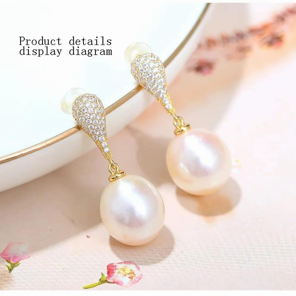 kolczyki Podajnik 925 Sterling Silver Round White Słodkowodne Kultury Cyrkon Kolczyki Dla Kobiet Dangle Stud Pearl Kolczyki kolczyk