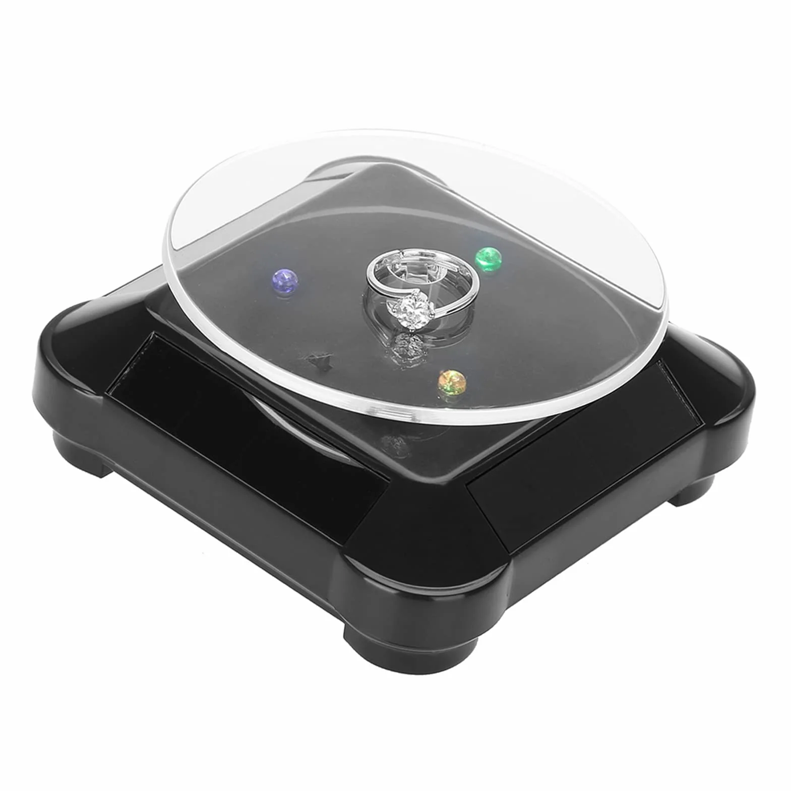Stojak Solarny, Witryna Solarna 360 Stopni Solarny Gramofon na wystawę Biżuterii Obrotowy Gramofon Zegarek Telefon Stojak na biżuterię Światło LED (TIKATARER6a5ocxv7sb-02)