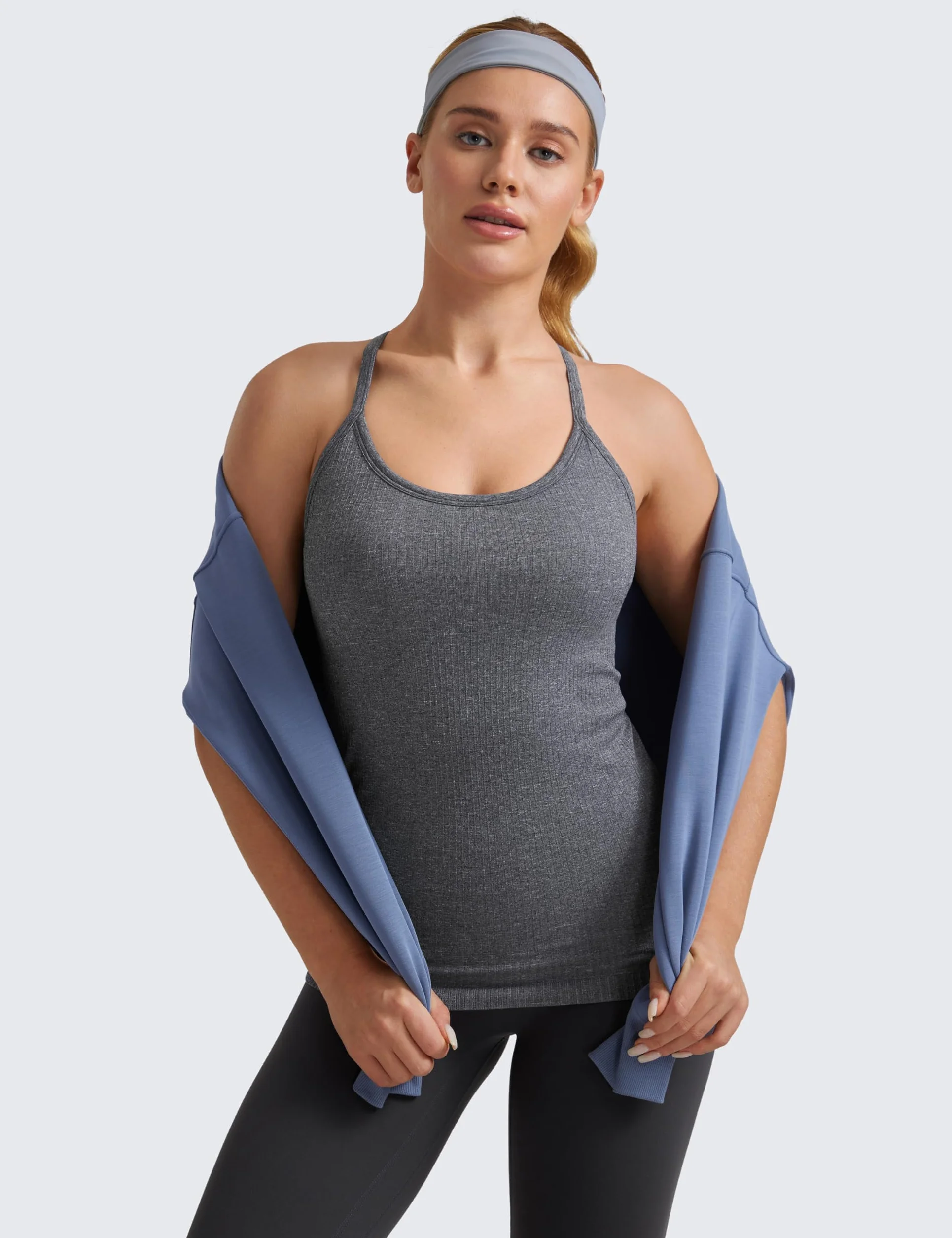 CRZ YOGA Bezszwowe Koszulki Treningowe Dla Kobiet Racerback z Wbudowanym Biustonoszem