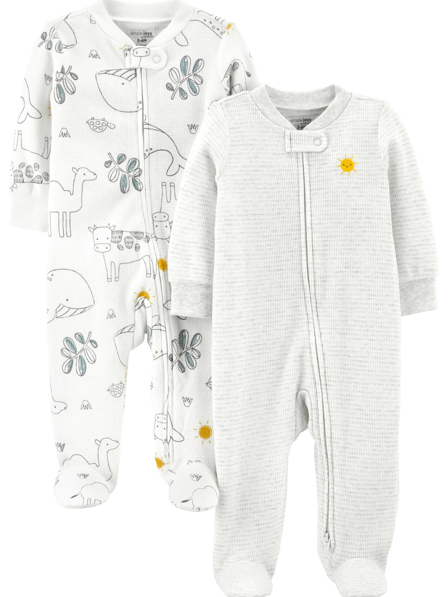 Simple Joys by Carter's Kapcie dla niemowlęcia/dziecka Uniseks - niemowlęta Baby 2-pack 2-way Zip Thermal Footed Sleep And Play