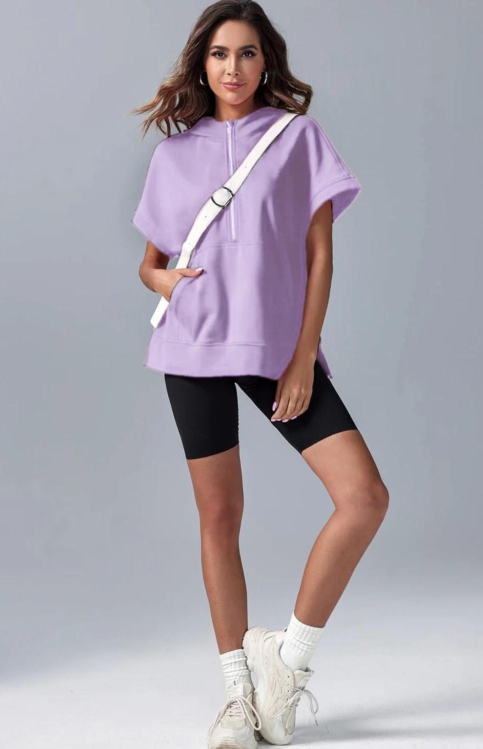 Damskie bluzy oversize oversize z kapturem z krótkim rękawem na co dzień bluzy pulower topy