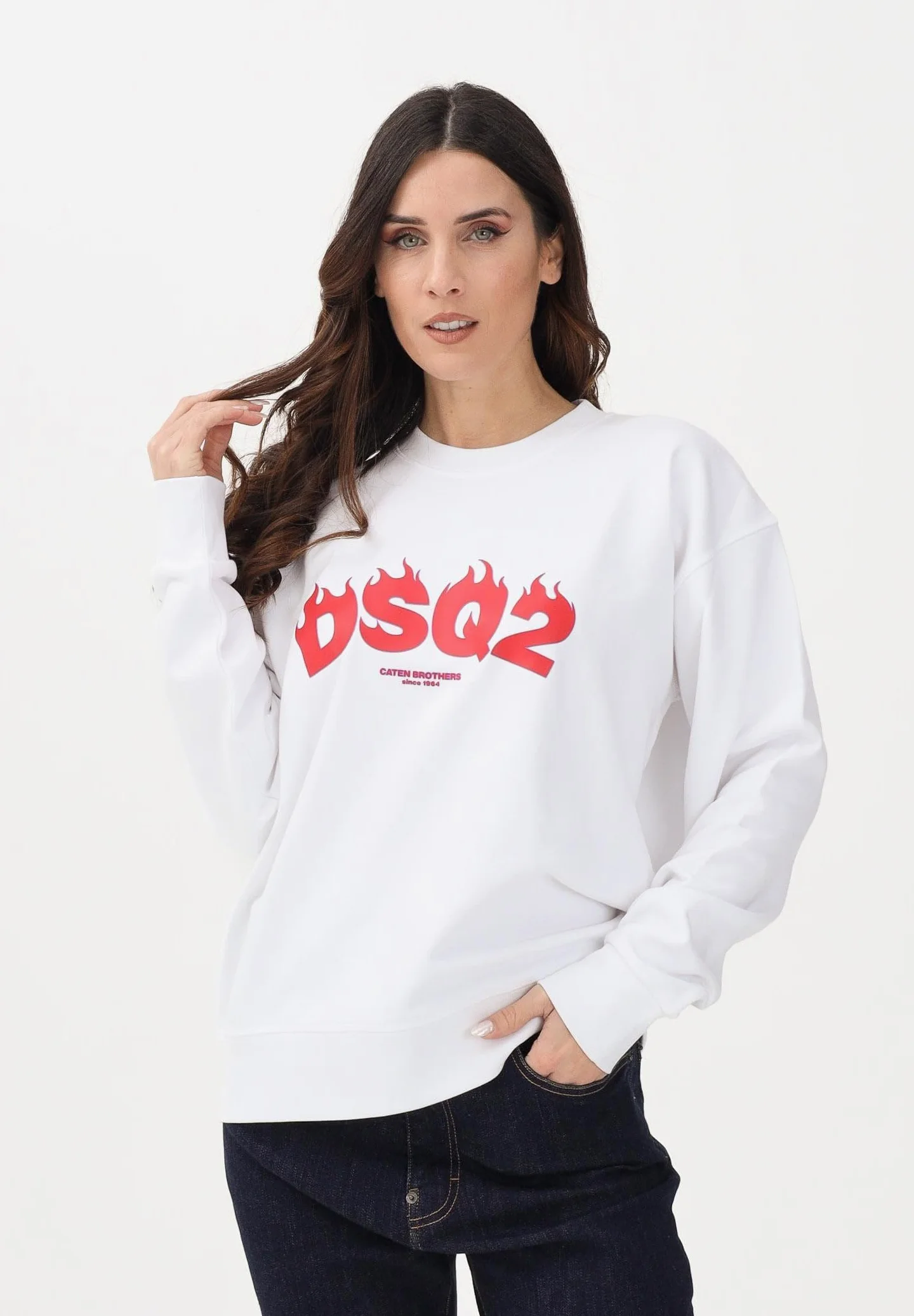 DSQUARED2 DSQ2 Logo Biała bluza z okrągłym dekoltem dla chłopców, dziewcząt i kobiet