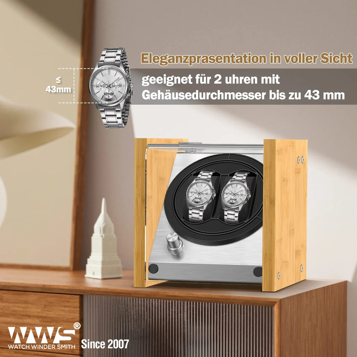 Smith WWS-B1BAM Watch Winder rotomat z drewna bambusowego na 2 zegarki