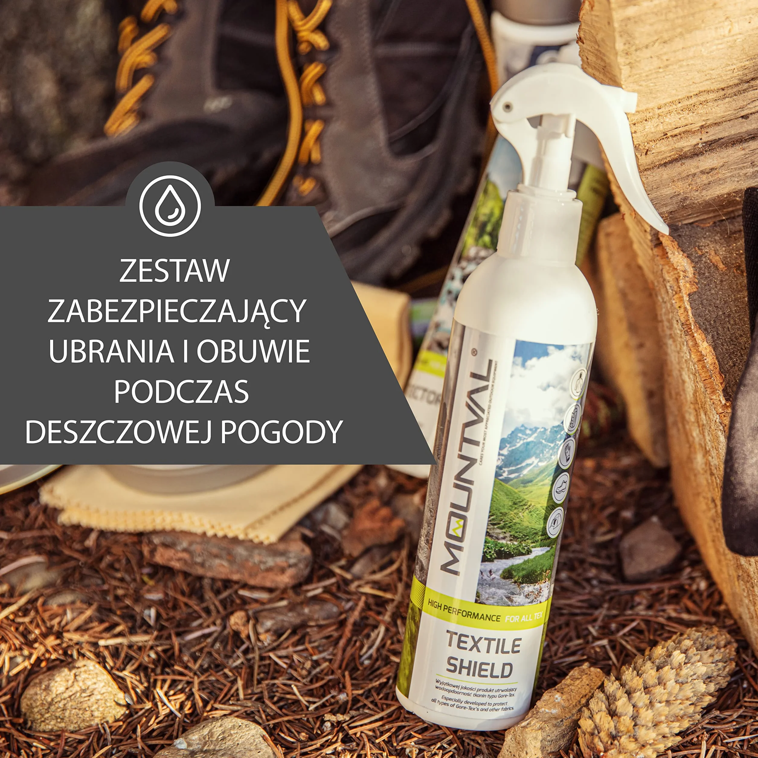 Mountval Protector Textile Shield 2 x 300ml do Odzieży, Obuwia, Skóra, Nubuk, Zamsz, Tkanina & GORE-TEX