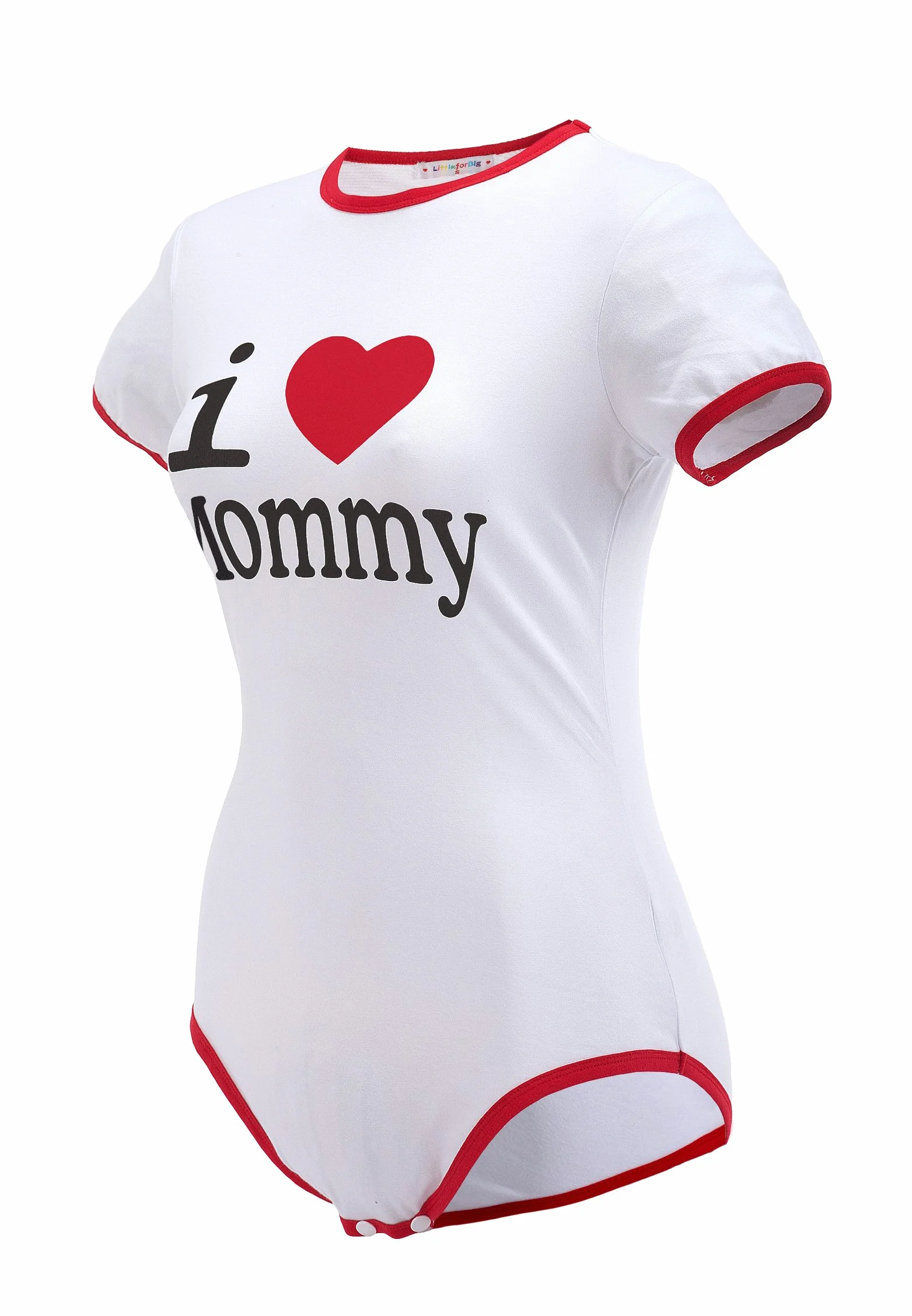 LittleForBig Dorośli Baby miłośnik pieluszek(ABDL) zatrzas w komkroku jednoczęściowy śpioszki-I Love Mommy