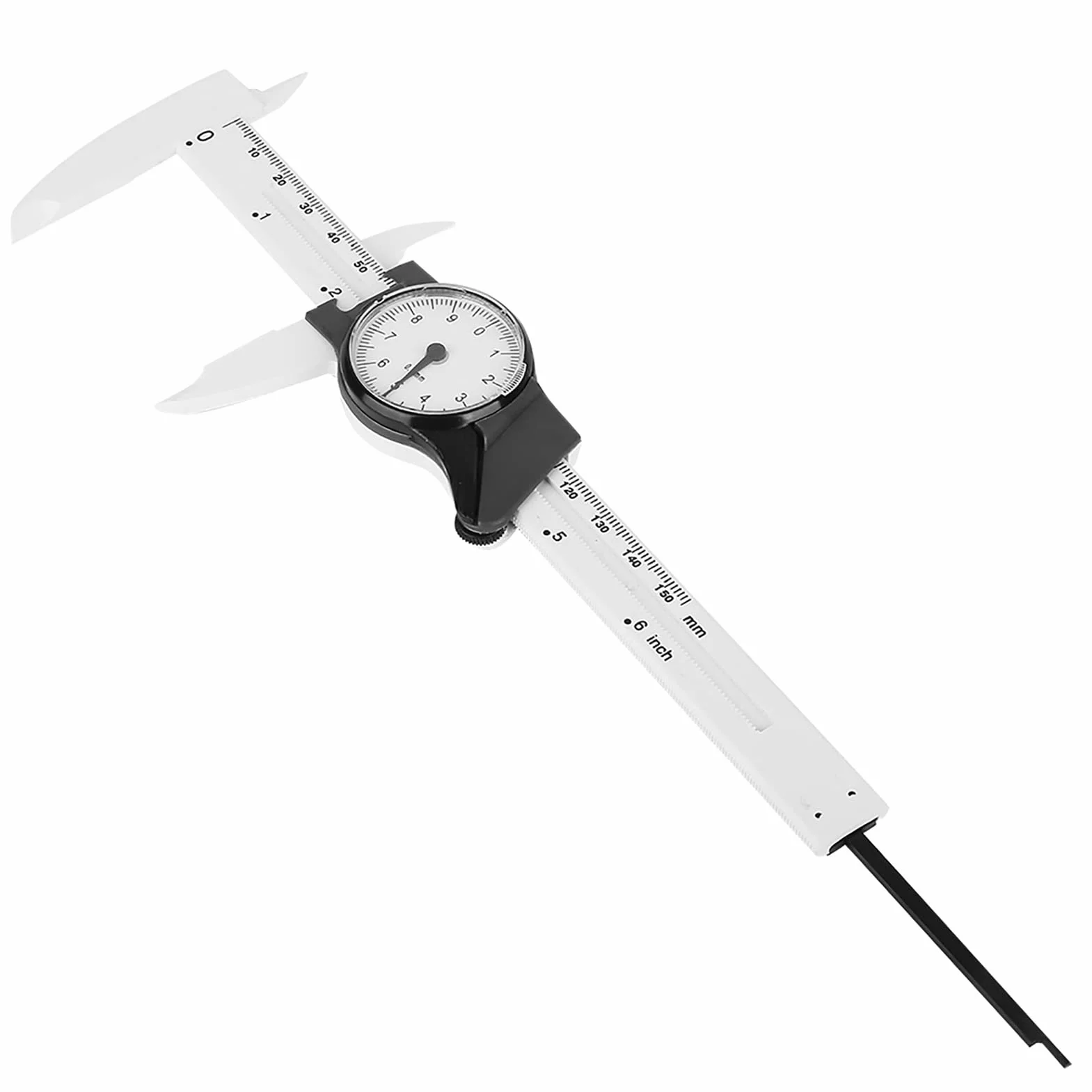 Vernier Suwmiarka 0,01 mm, szybkie i dokładne narzędzie pomiarowe z tworzywa sztucznego, do przemysłu biomedycznego, 0-150 mm (biały) + zacisk zegarowy