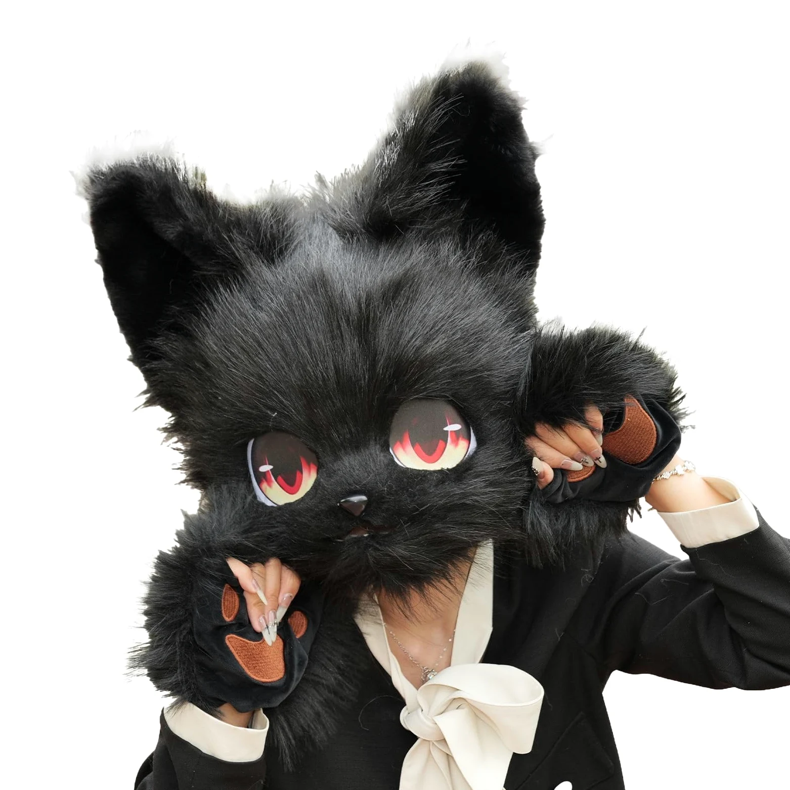 Futrzany kostium futrzany, maska ​​na głowę, pluszowy kot, maska ​​lisa, rekwizyty na Halloween, impreza cosplay
