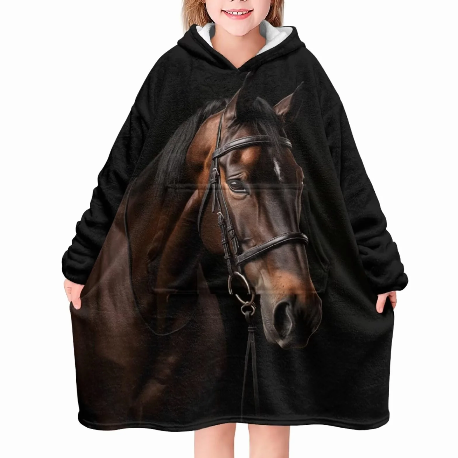 chaqlin Dziecięcy koc z kapturem długi koc do noszenia bluza z kapturem oversize sweter z kapturem dla chłopców dziewcząt z dużą kieszenią