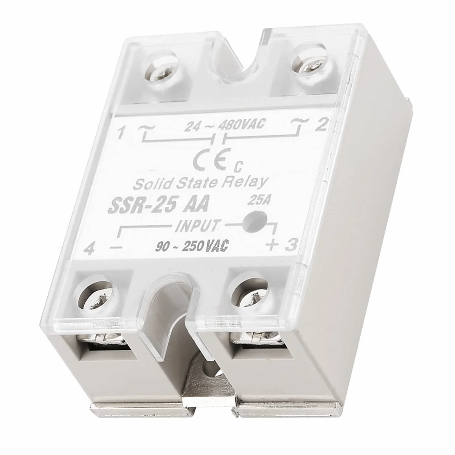 Przekaźnik Półprzewodnikowy 240 V AC, SSR-25 AA 25A Moduł Przekaźnika z Napięciem Wejściowym 90-250 V AC Wyjście 24-480 V AC