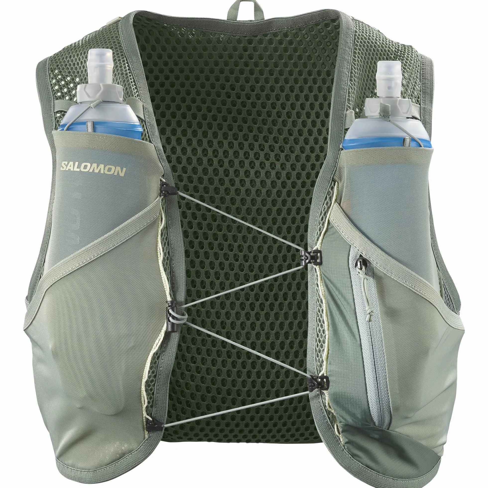 Salomon Active Skin 8 Unisex kamizelka nawadniająca do biegania szlak turystyczny z butelkami w zestawie, łatwe nawodnienie, precyzyjne dopasowanie 8 l i zoptymalizowane przechowywanie, zielona, XL