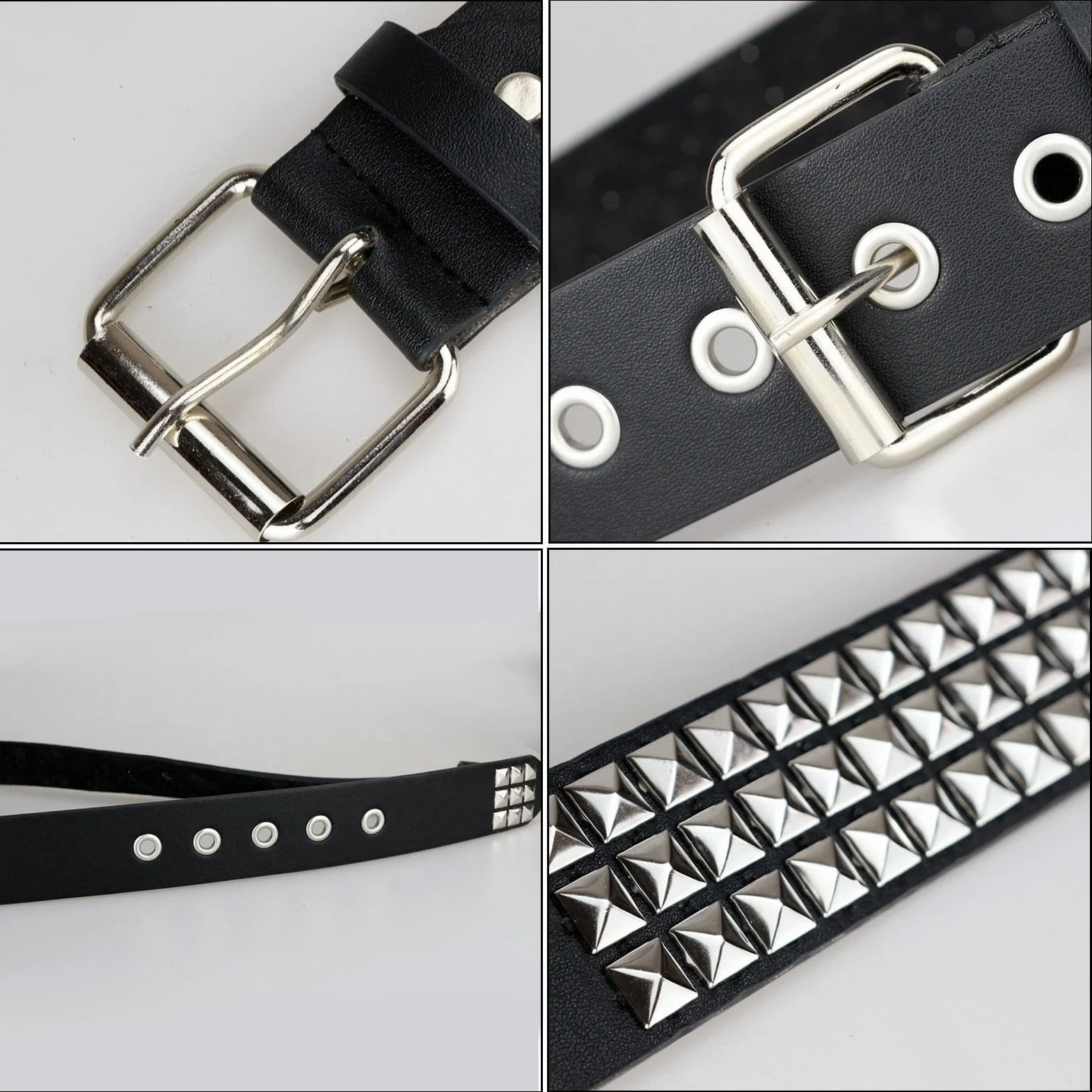 Women's Punk Black Belt, Adjustable PU Leather Waist Belt, Multi-Layered Buckle Design 115cm/45.28 inches, 1-Pack Black, For Party Nightclub Daily Wear Dating Outfits