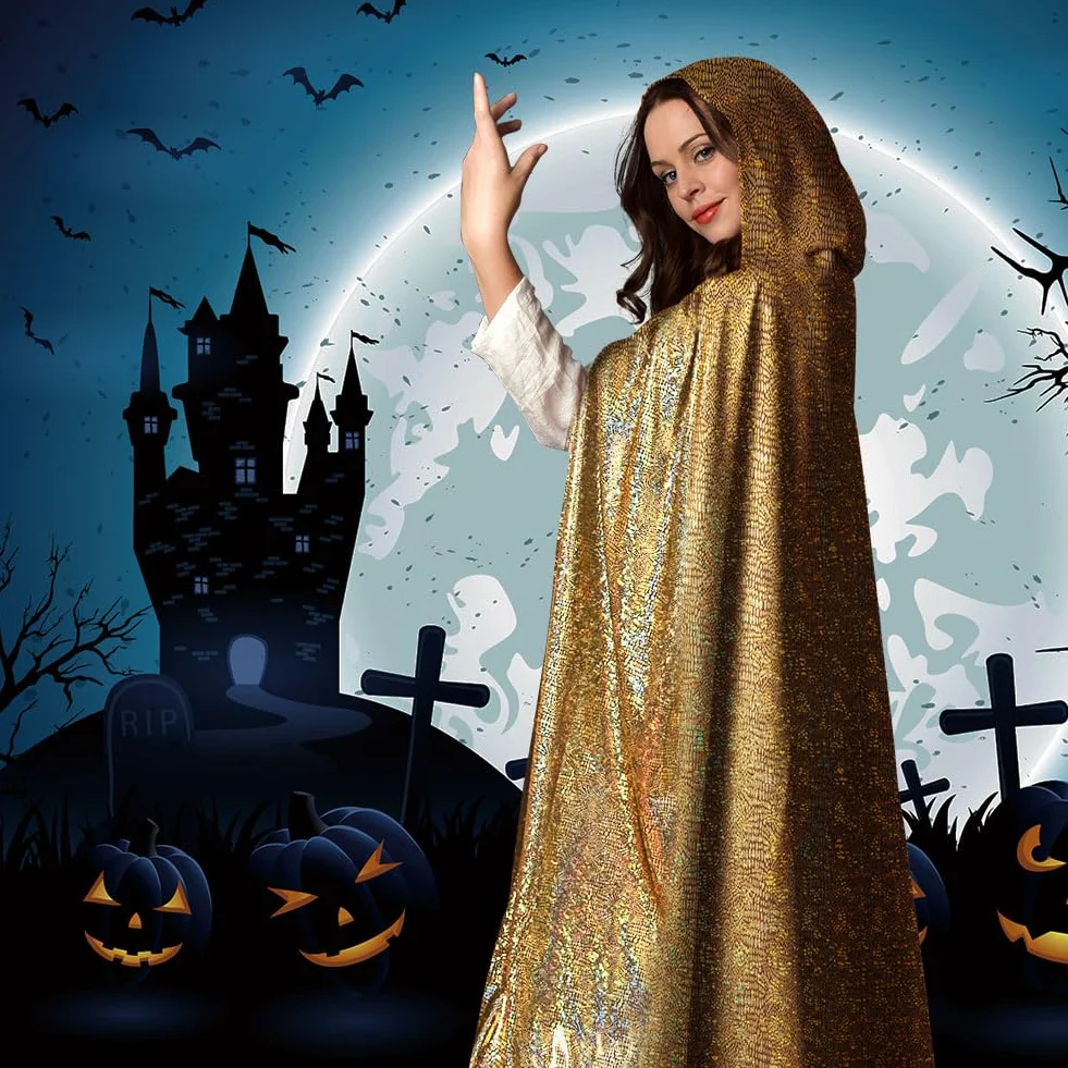 Brokatowa peleryna, peleryna z kapturem, peleryny długie dorosłe kostium na Halloween Cape Masquerade kostium na Boże Narodzenie cosplay