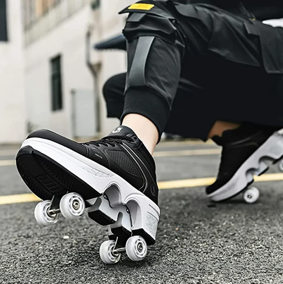Buty z kółkami LED, świecące łyżwy, 4-kołowe, regulowane, ukryte kółka, buty do biegania, dla mężczyzn, kobiet, dzieci