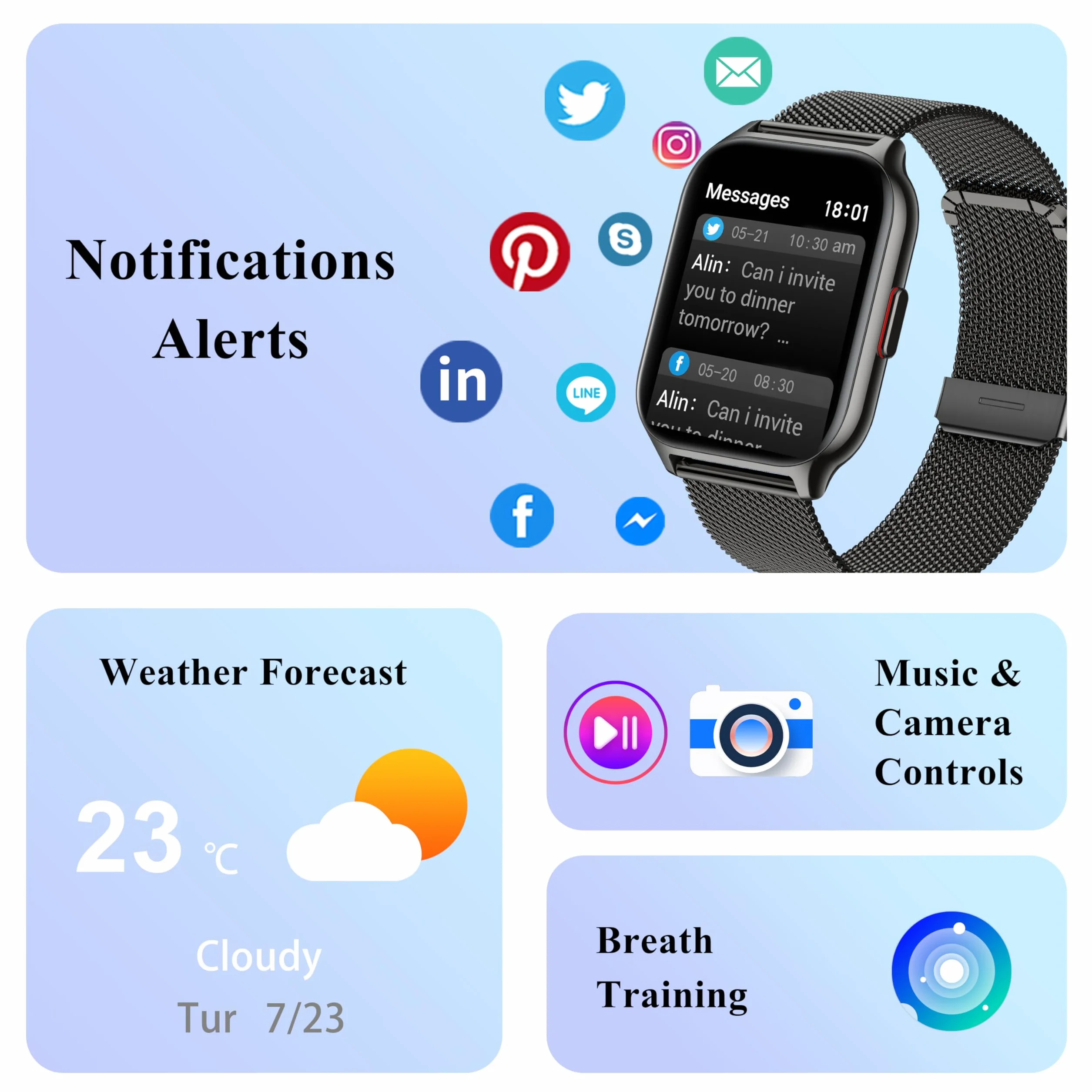 Popglory Inteligentny zegarek dla mężczyzn i kobiet z połączeniem Bluetooth, 2,01'' sportowy Smartwatch, pulsometr, ciśnienie krwi, SpO2, krokomierz, sen, inteligentny zegarek dla systemu Android iOS