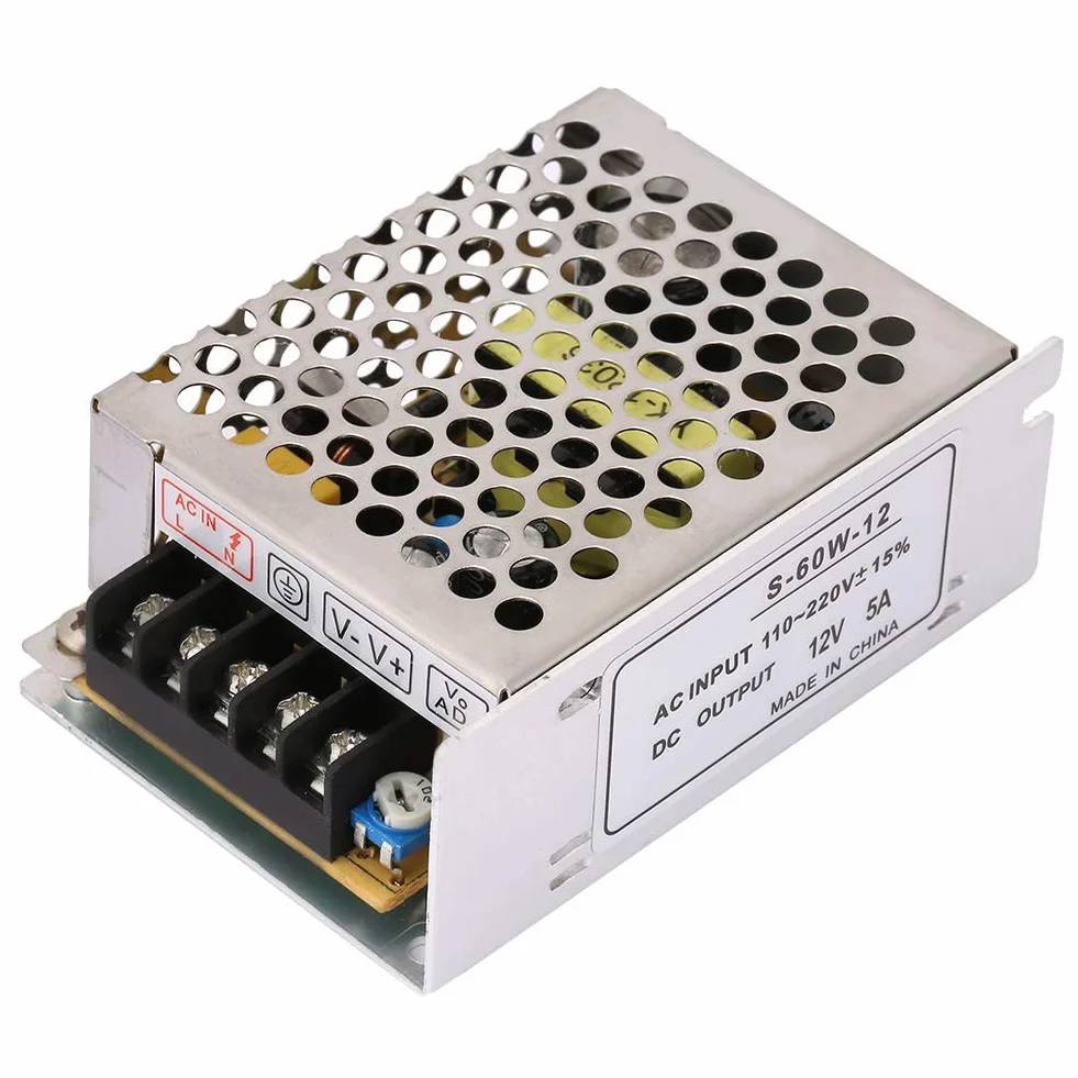 Zasilacz LED 12 V 5 A AC/DC przetwornik napięcia, regulowany uniwersalny zasilacz impulsowy 60 W do ekranu LED