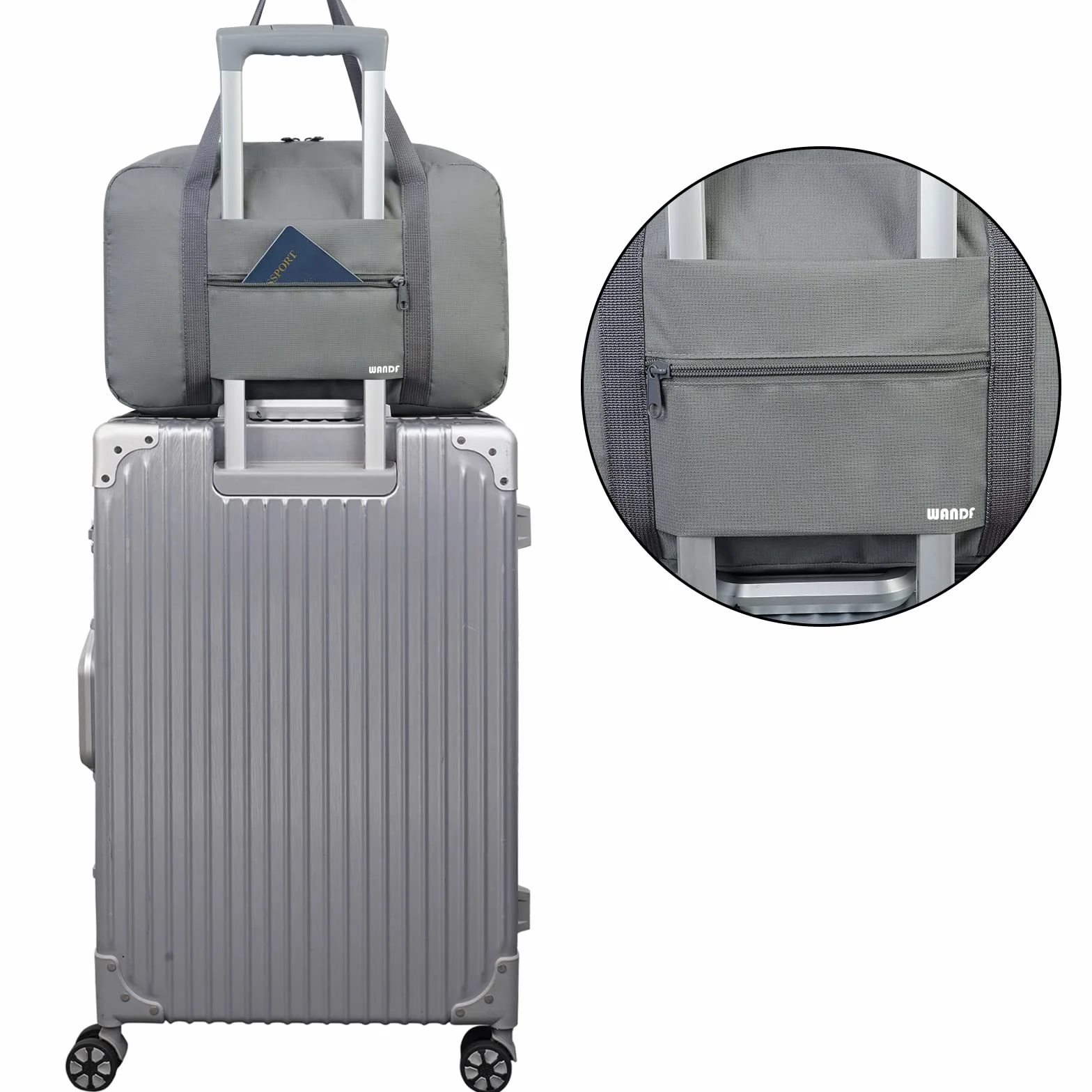 WANDF Ryanair Bagaż podręczny 40x20x25 cm Bagaż podręczny Torba podróżna Składany weekendowy bagaż podręczny dla mężczyzn i kobiet (szara 20L)