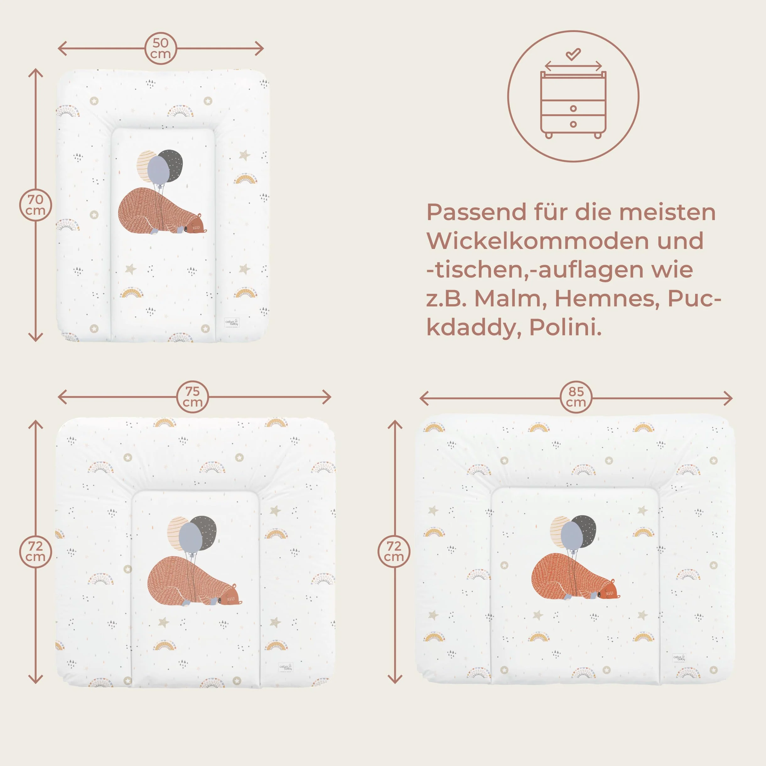 Ceba Baby® miękka przewijanka 50x70 cm - podkład do przewijania dla dziewczynek i chłopców - wodoszczelna, zmywalna - OEKO-TEX® Standard 100 - Wyprodukowano w UE - Mysz