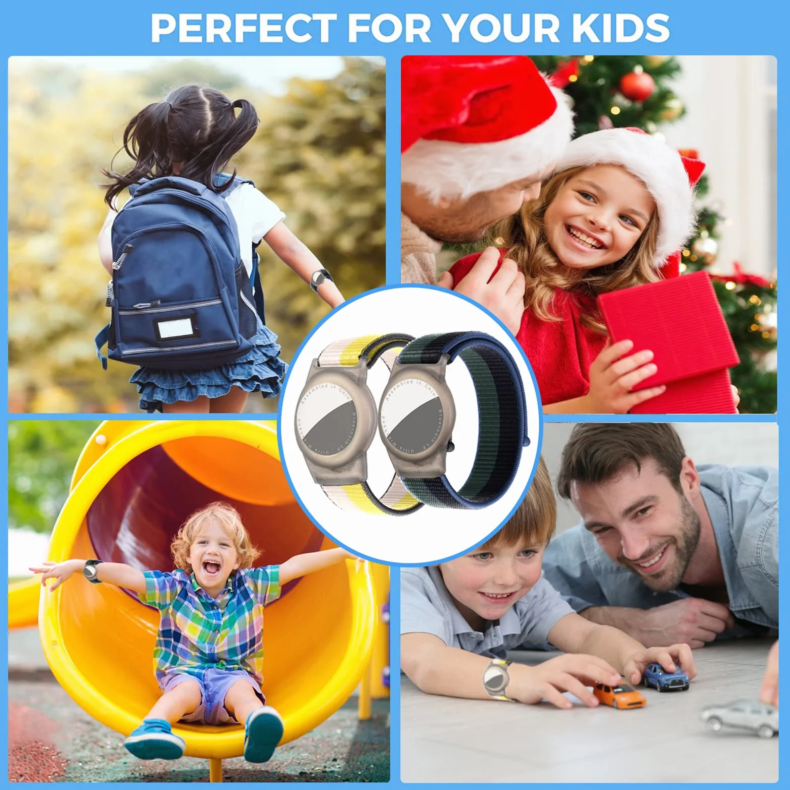 2 sztuki nylonowy pasek do zegarka dla dzieci, dla dzieci Anti-Lost Anti-Scratch Protection do pozycjonowania pasek dpaska do śledzenia Airtag wodoodporna (zielony + żółty)