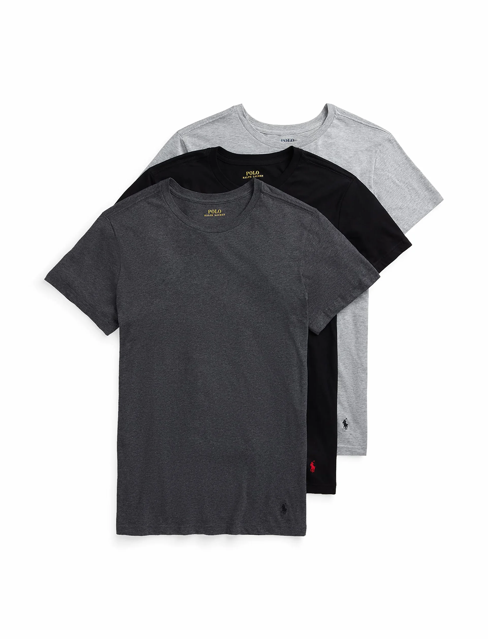 POLO RALPH LAUREN Men's Slim Fit Wicking Crew Undershirts 3-Pack, Andover Heather/Black, Madison Heather/Black, Black/Red-3 Pack, Small