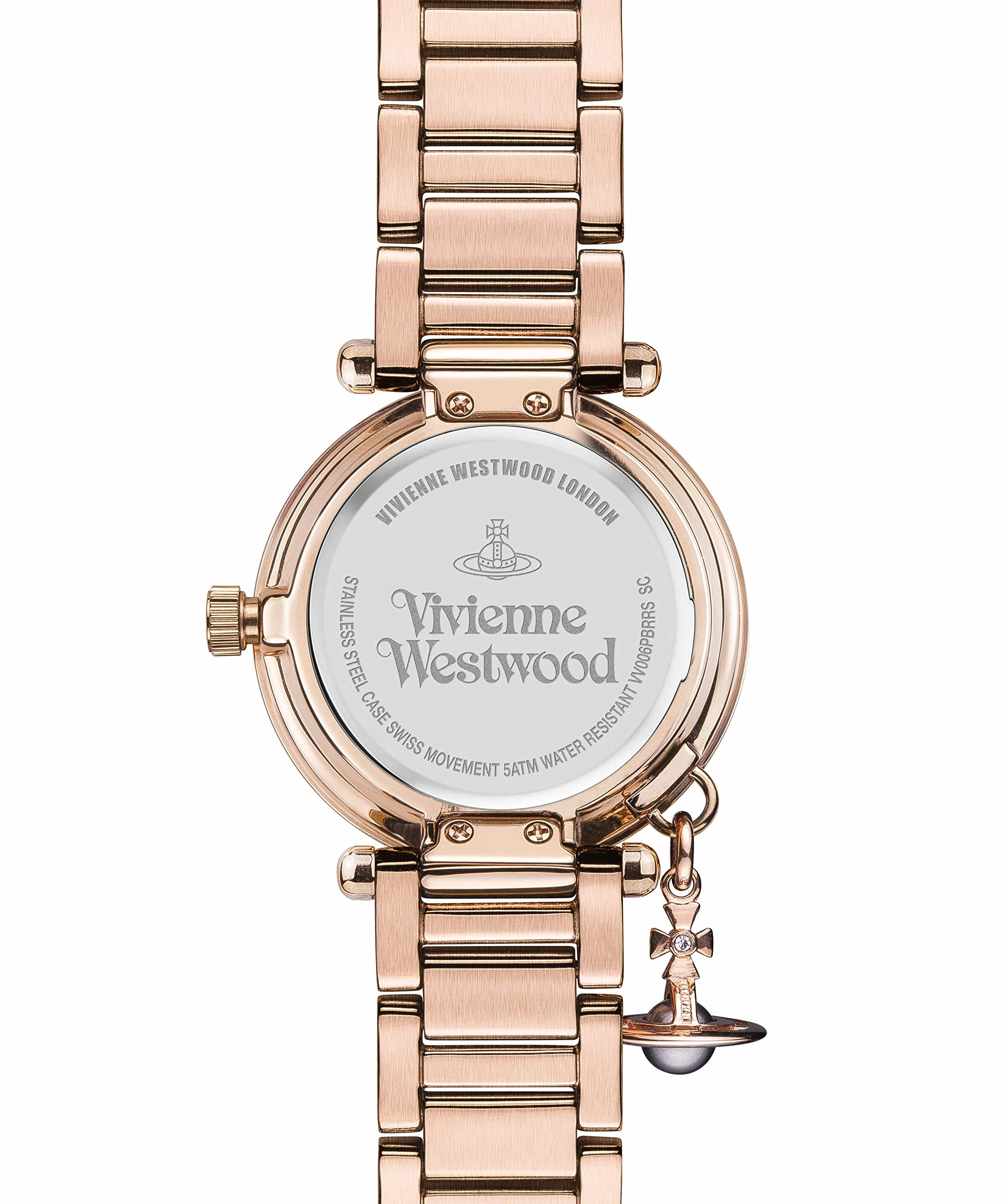 Vivienne Westwood Mother Orb damski zegarek kwarcowy z brązową tarczą MOP i bransoletką ze stali nierdzewnej w kolorze różowego złota VV006PBRRS, Brązowy, 32 mm, VV006PBRRS-AMZUK