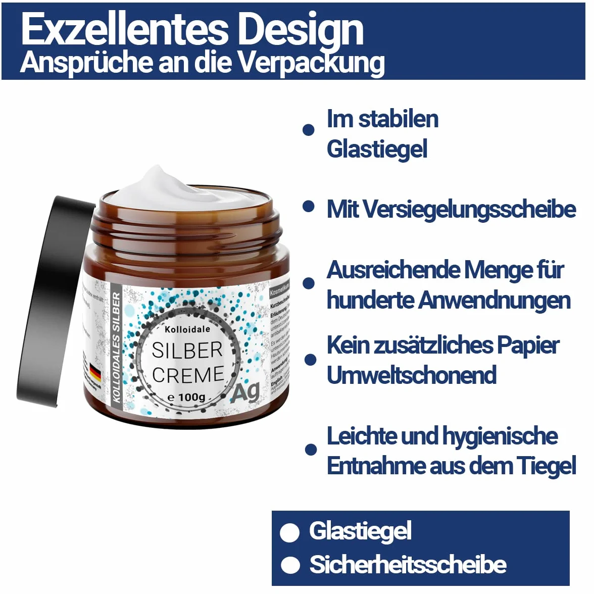 1 x 100 g koloidalny srebrny krem 40 ppm (25%) w szklanym tygielku, 100% koloidalny i stabilny – bardzo skuteczny DAC/koloidalny srebrny krem – kosmetyk