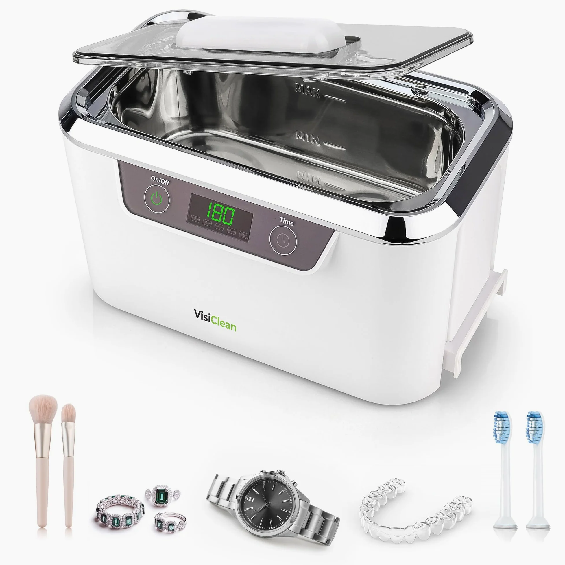 InvisiClean Profesjonalna myjka ultradźwiękowa | Elektroniczny środek do czyszczenia srebrnej biżuterii do okularów/protez/pierścionków diamentowych | model Pro Elite ze zbiornikiem ze stali