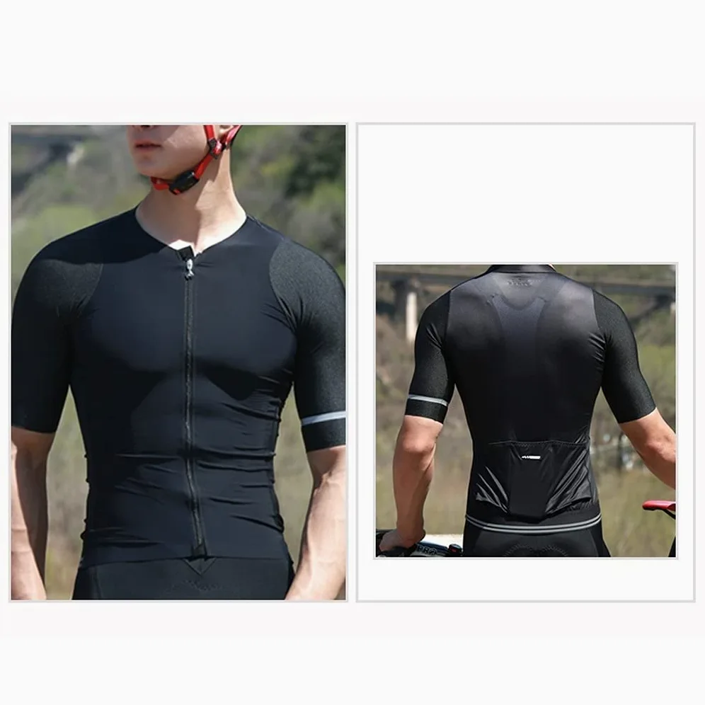 Męska odzież kolarska Męska koszulka na rowerze z krótkim rękawem Koszulka rowerowa Full Zip Wilgotność, Oddychająca Top - Koszula rowerowa Męskie koszulki kolarskie(Zwart,3XL)