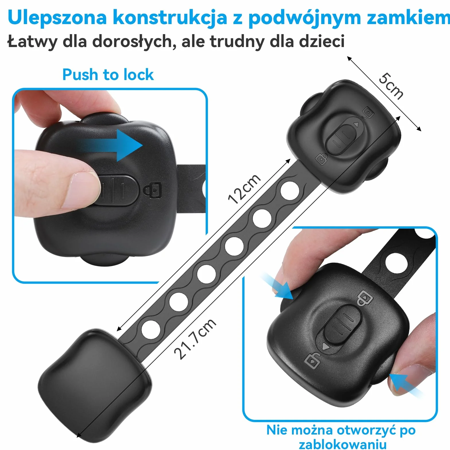 Bezpieczne zamki do szafek dla dzieci, 6-częściowe podwójne zamki zabezpieczające przed dziećmi, regulowane zamki zabezpieczające dla dzieci do szafek, szuflad, lodówki, toalety (czarny)