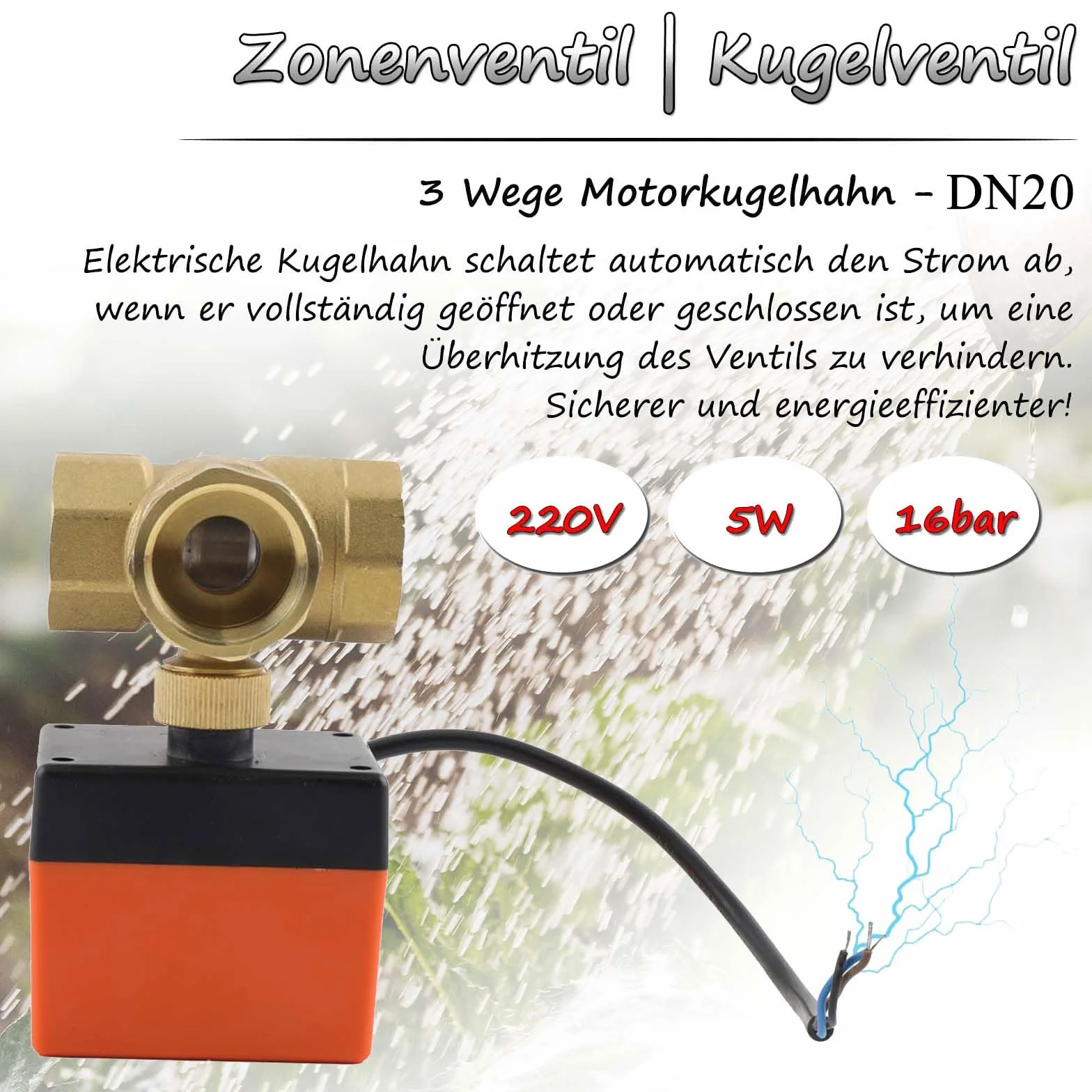 3-drożny zawór kulowy elektryczny | zmotoryzowany zawór kulowy, DN20 zawór kulowy silnika 220 V, mosiężny zawór odcinający, zawór trójdrożny do sterowania przepływem