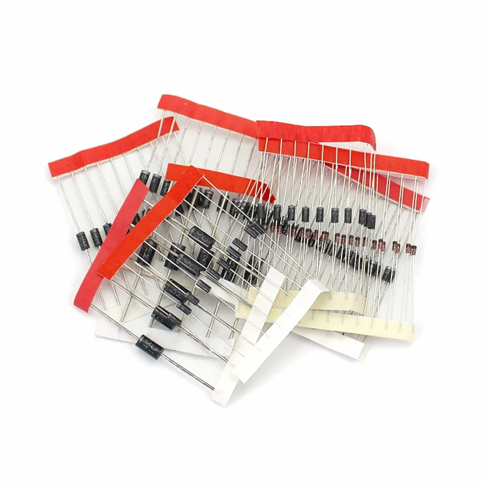 DollaTek Zestaw 100 szt. 8 wartości diod prostowniczych Zestaw asortymentowy do Arduino (25 x 1N4148, 25 x 1N4007, 10 x 1N5819, 10 x 1N5399, 10 x FR107, 10 x FR207, 5 x 1N5408, 5 x 1N5822)
