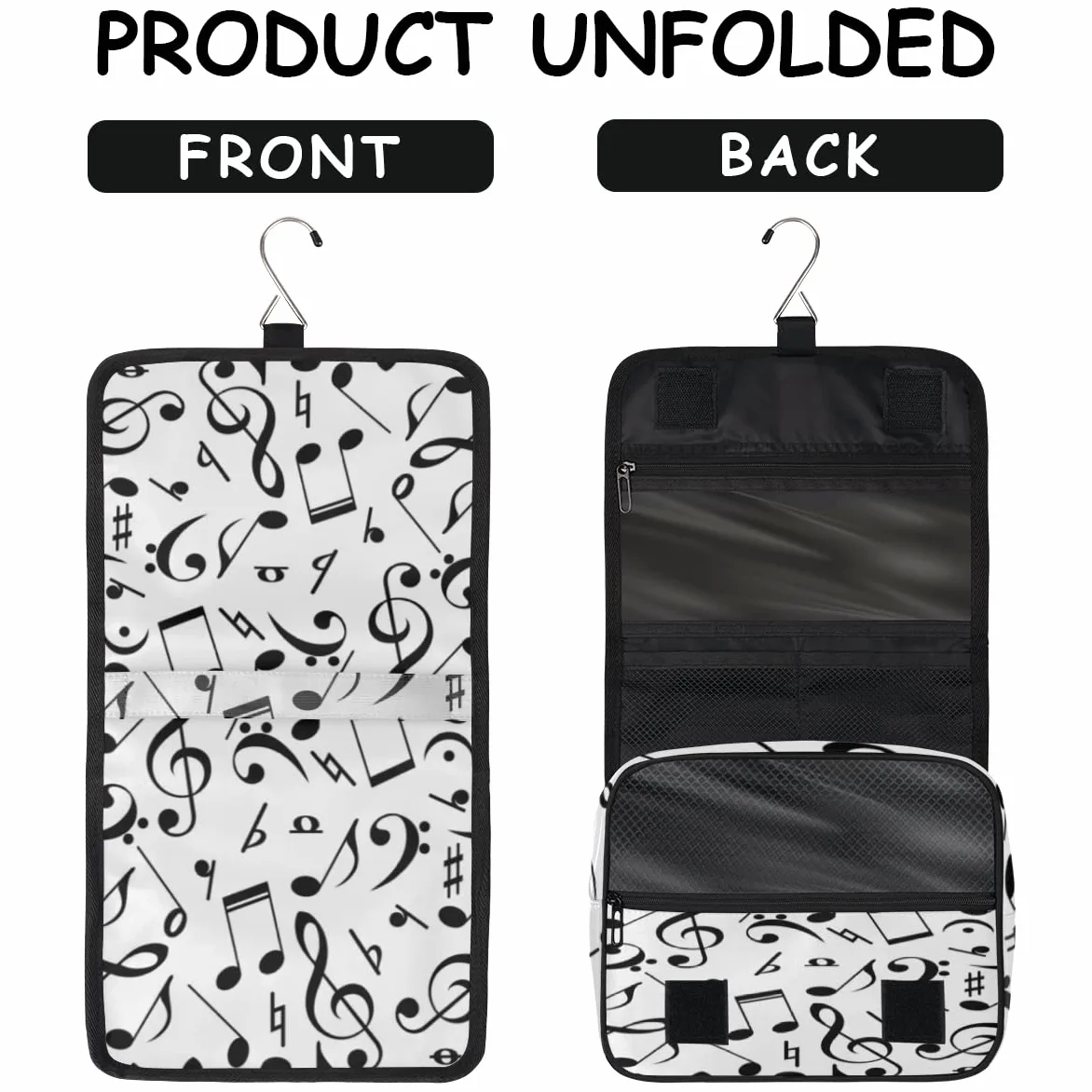 Nuty Muzyka Podróżna Kosmetyczka Czarne Nuty Mycie Torba Unisex Wiszące przybory toaletowe Kosmetyczka Organizer do makijażu, wielobarwny, Jeden rozmiar
