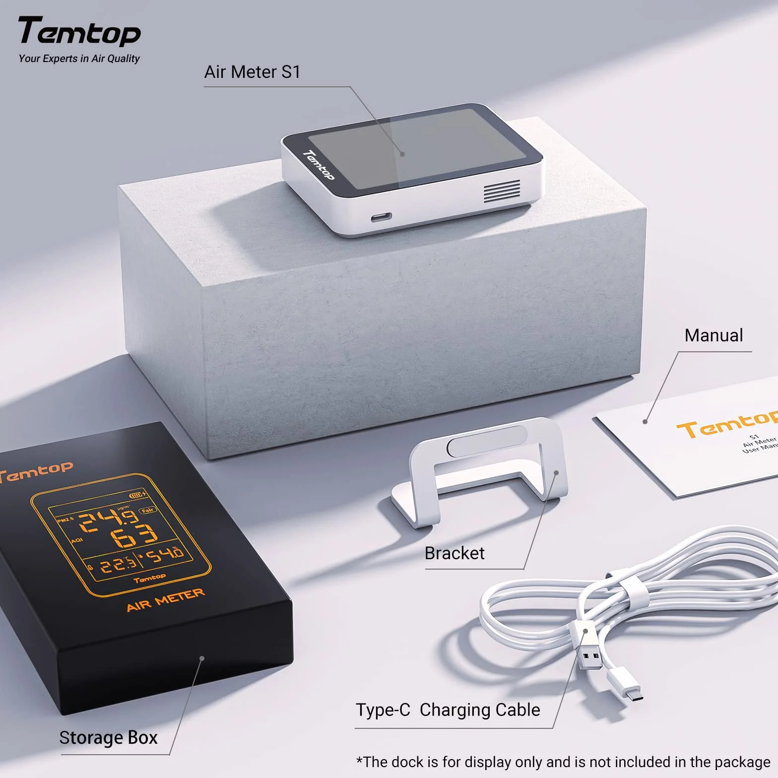 Temtop Monitor jakości powietrza, PM2.5, Bluetooth, termohigrometr, cyfrowy higrometr, do domu, biura, monitor wilgotności do sypialni, salonu, S1+