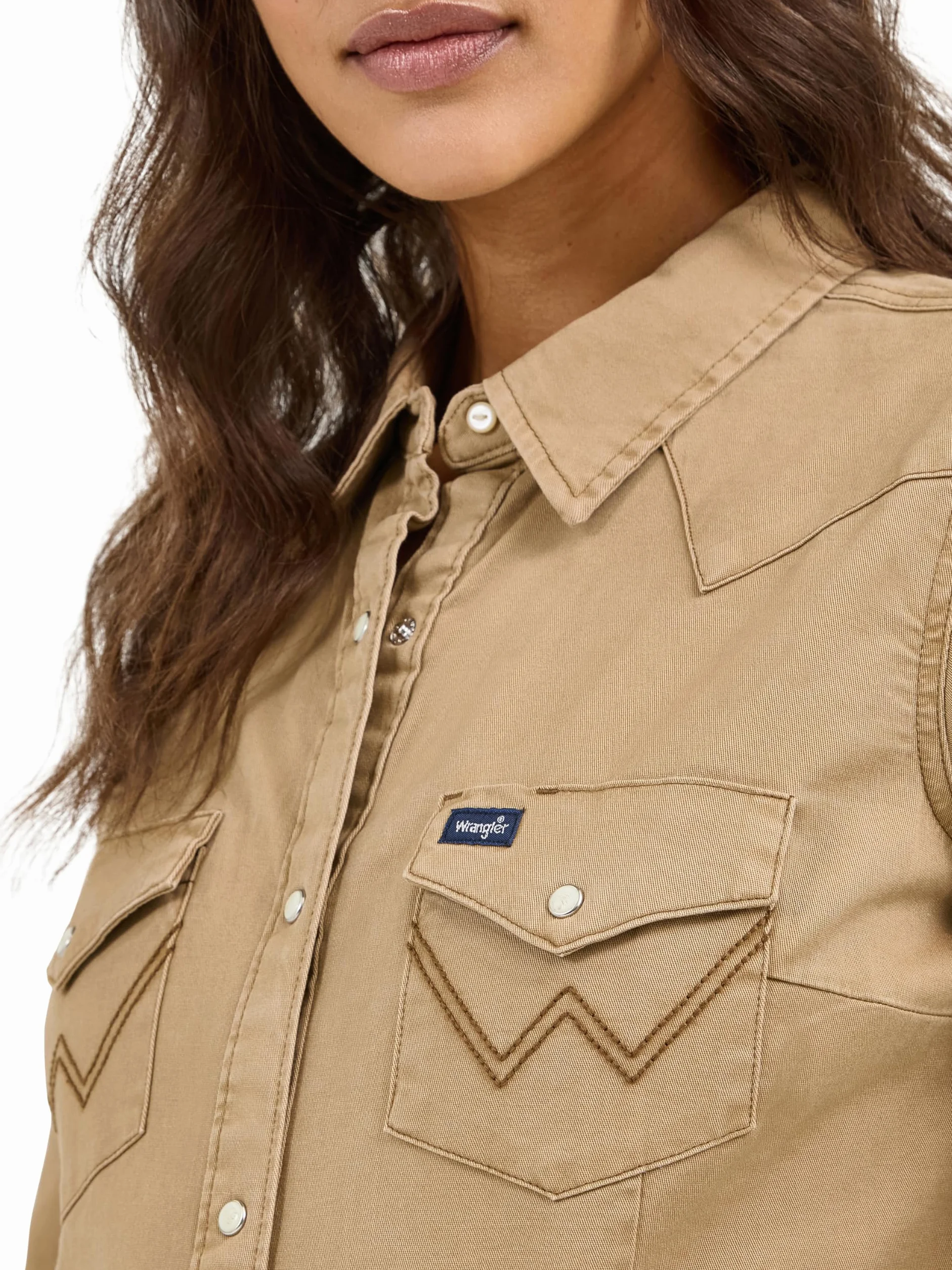 Wrangler Damska bluzka z długim rękawem Snap Front Denim Western, Rawhide, M